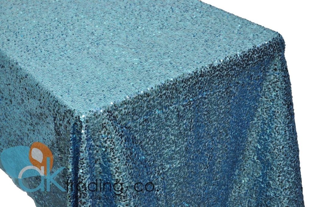 AK-Trading Turquoise Sequin Rectangular Tablecloth - Sparkling Rain Drops Sequin Taffeta Fabric Table Cover for Parties, Weddings & Home Decor