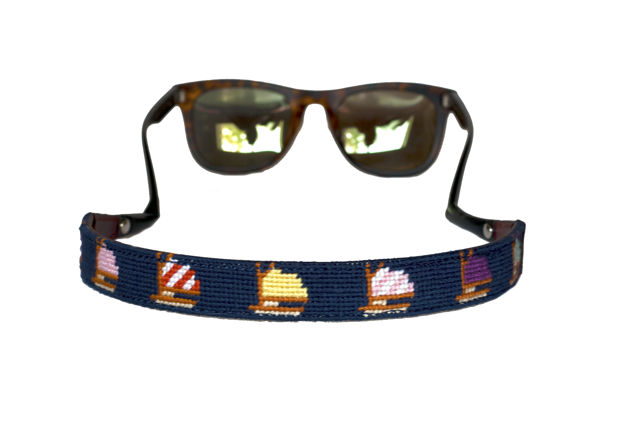 Sailboat Blue Needlepoint Sunglass Straps™ - Handmade Eyewear Retainers for Boating, Fishing & Outdoor Activities