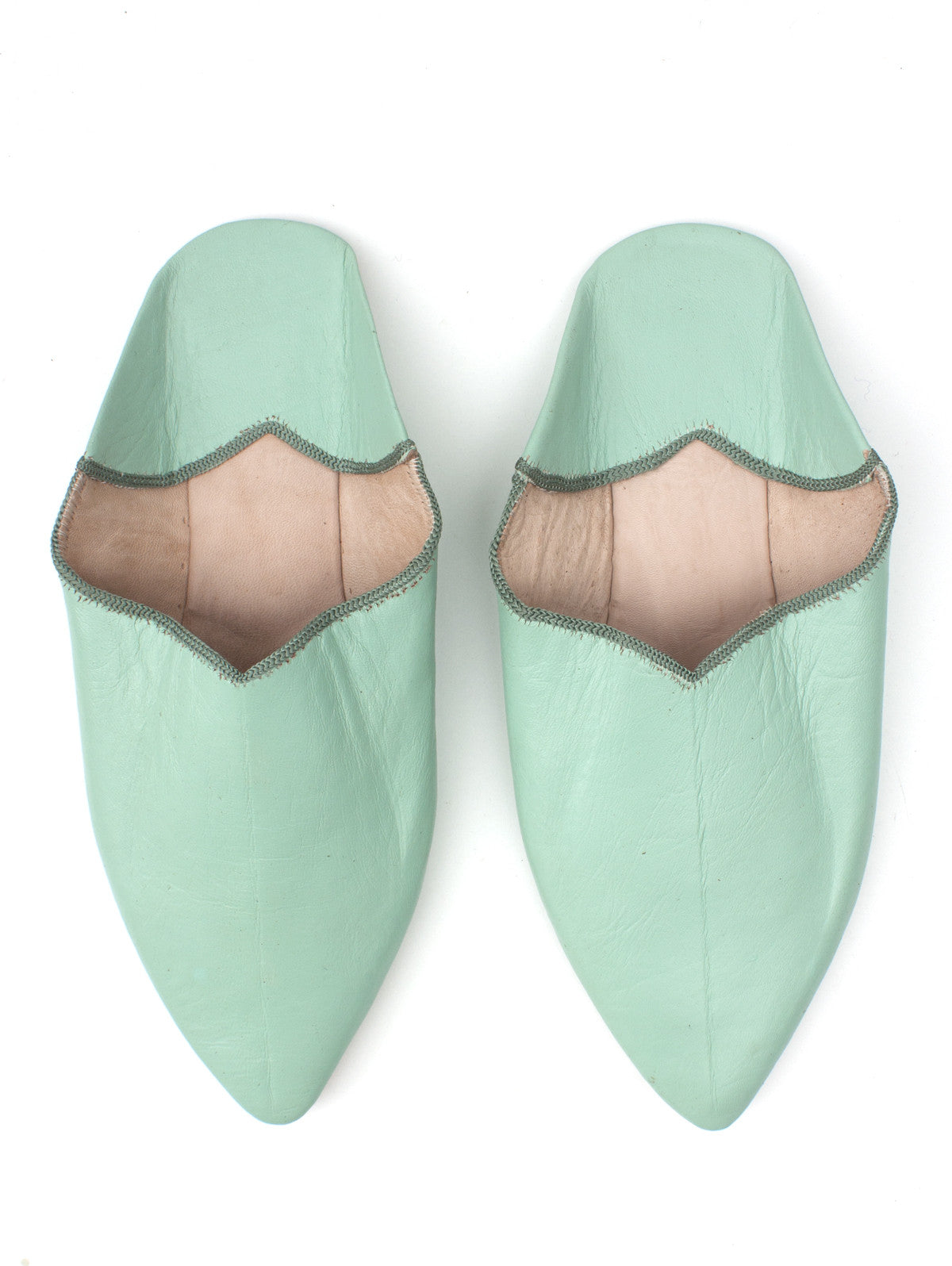 Authentic Moroccan Plain Pointed Babouche Slippers - Sage Green | Comfortable Leather House Shoes for Men & Women | Perfect for Home, Lounge & Cultural Fashion