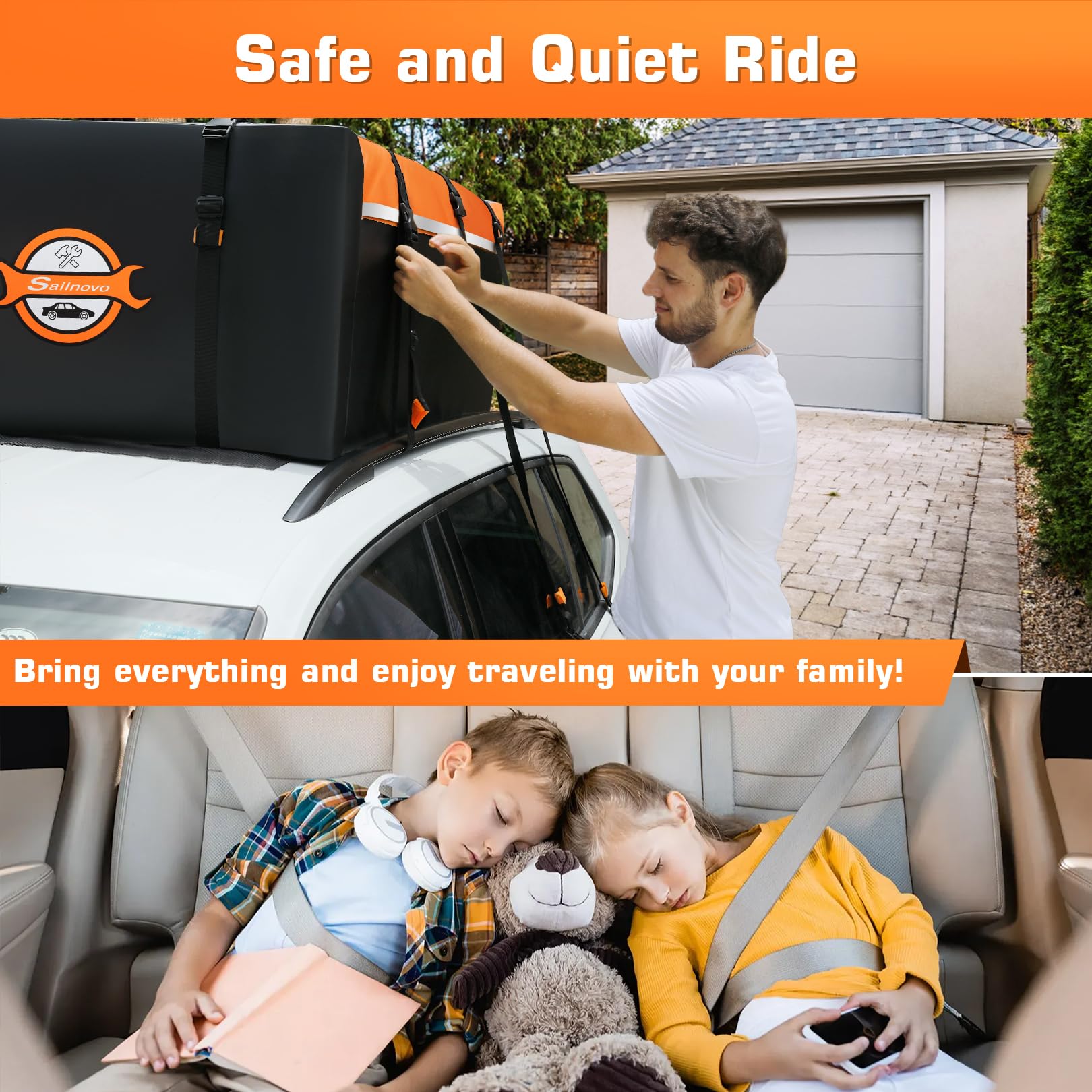Sailnovo 20 Cubic Feet Waterproof Rooftop Cargo Carrier Bag - Heavy-Duty PVC Soft-Shell Luggage Storage with Slip Mat & 6 Door Hooks - Fits All Vehicles With/Without Roof Rack - Perfect for Road Trips, Camping & Outdoor Adventures