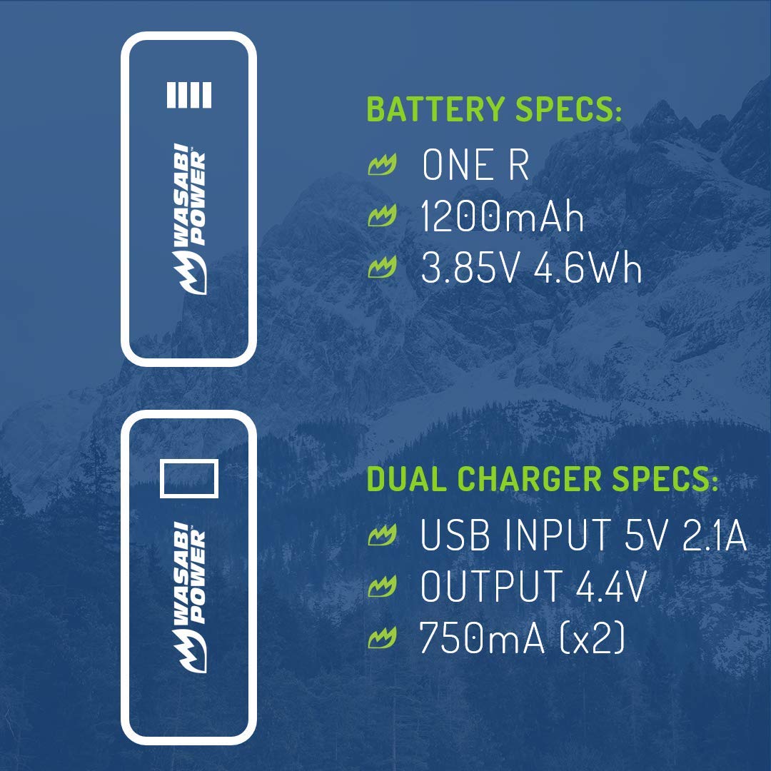 Wasabi Power Insta360 ONE R Replacement Battery (2-Pack) with Dual USB Charger - Compatible with Insta360 ONE R Camera - Perfect for Travel Vlogging, Action Sports & Extended Shooting Sessions