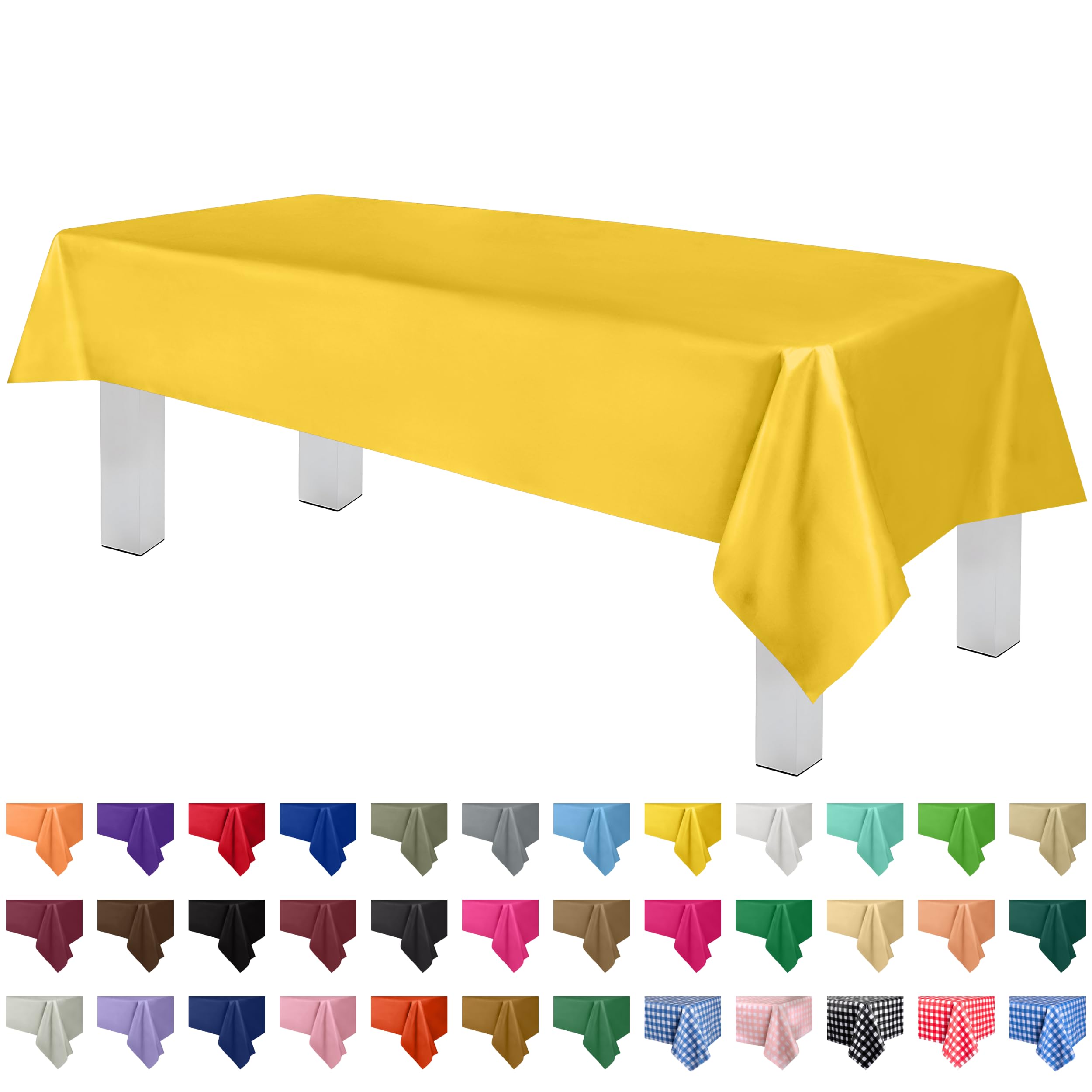 Premium Disposable Yellow Plastic Tablecloth (6 Pack) 54x108 Inch - Waterproof Rectangle Table Cover for Parties, Picnics, BBQs & Outdoor Events - Fits 6ft to 8ft Tables