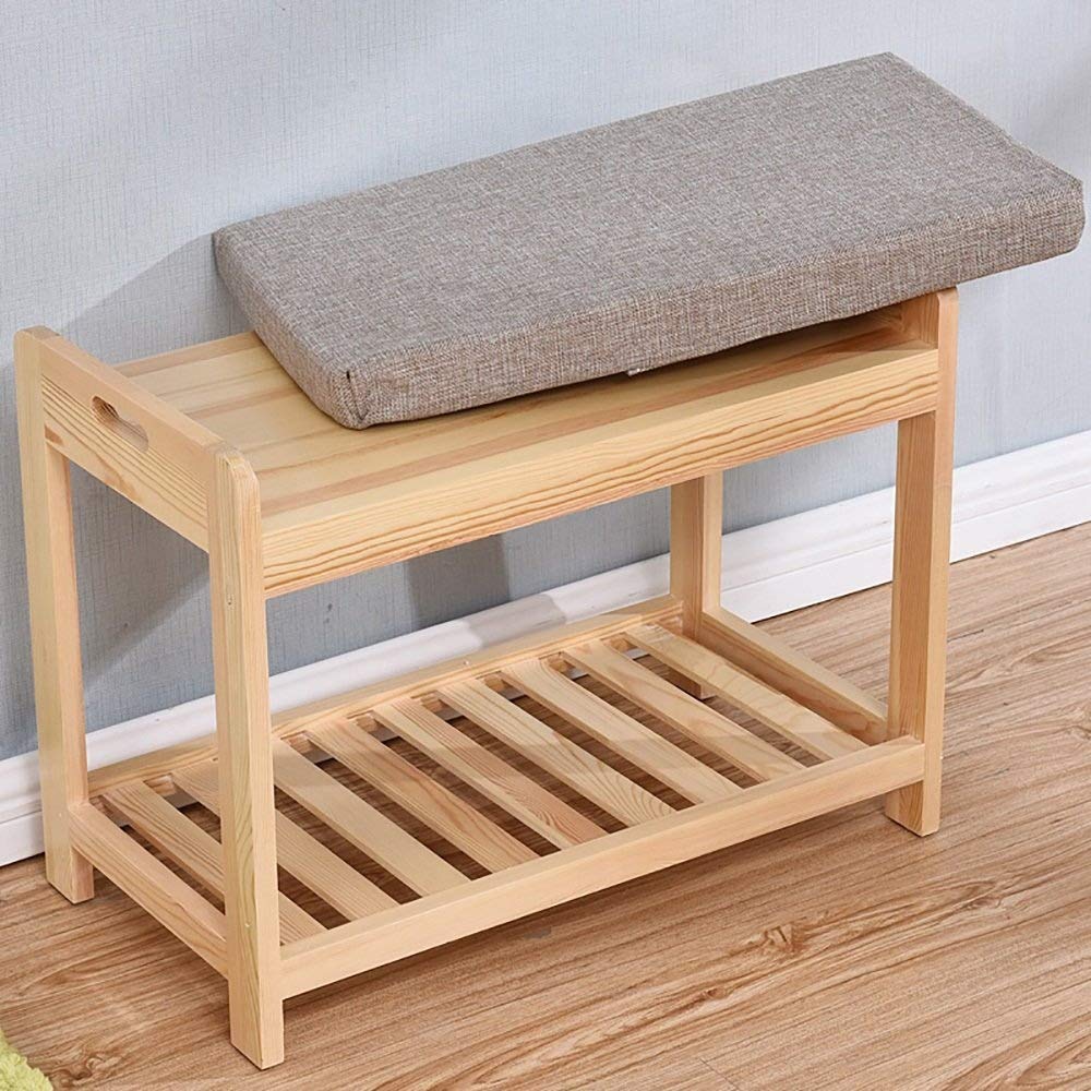 Solid Wood Footstool with Storage | Multifunctional Shoe Bench for Entryway, Living Room & Bedroom | Wooden Changing Stool for Shoes & Home Decor (Wood Color)