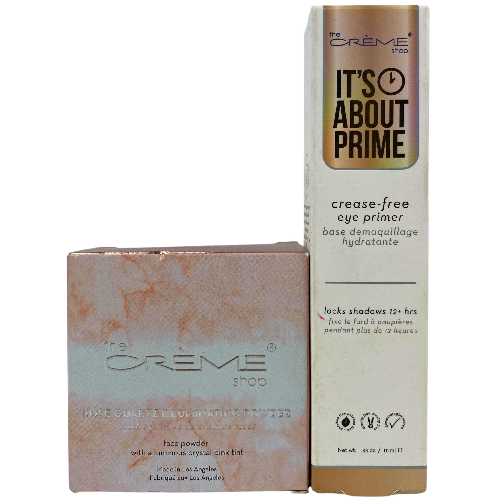 The Creme Shop Prime Crease Free Eye Primer & Rose Quartz Illuminating Face Powder - 60 Pcs Set for Flawless Makeup Application | Perfect for Daily Use, Special Occasions & Professional Makeup Artists