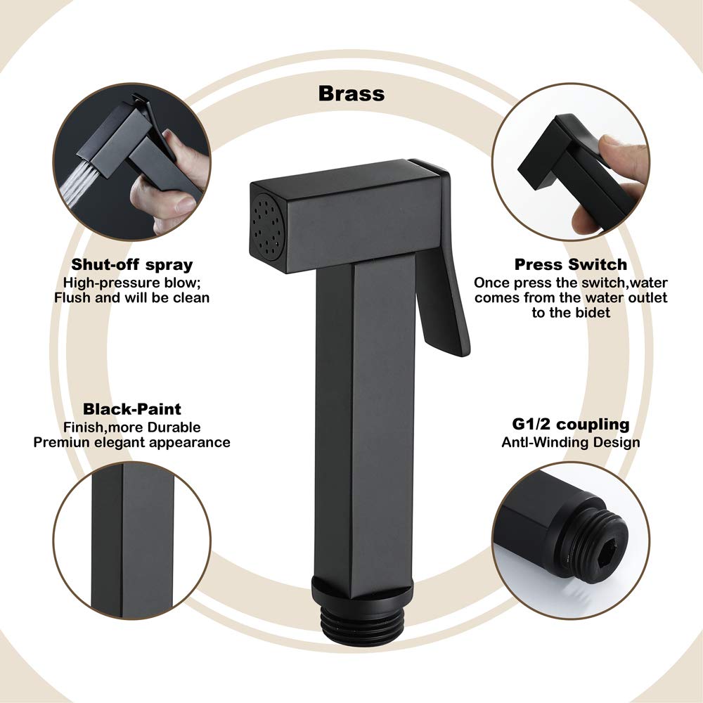 **Black & Brass Portable Handheld Shower Sprayer Kit - Wall Mounted Faucet Sprayer for Bathroom, Cloth Diaper Cleaning, Pet Washing & Outdoor Use**
