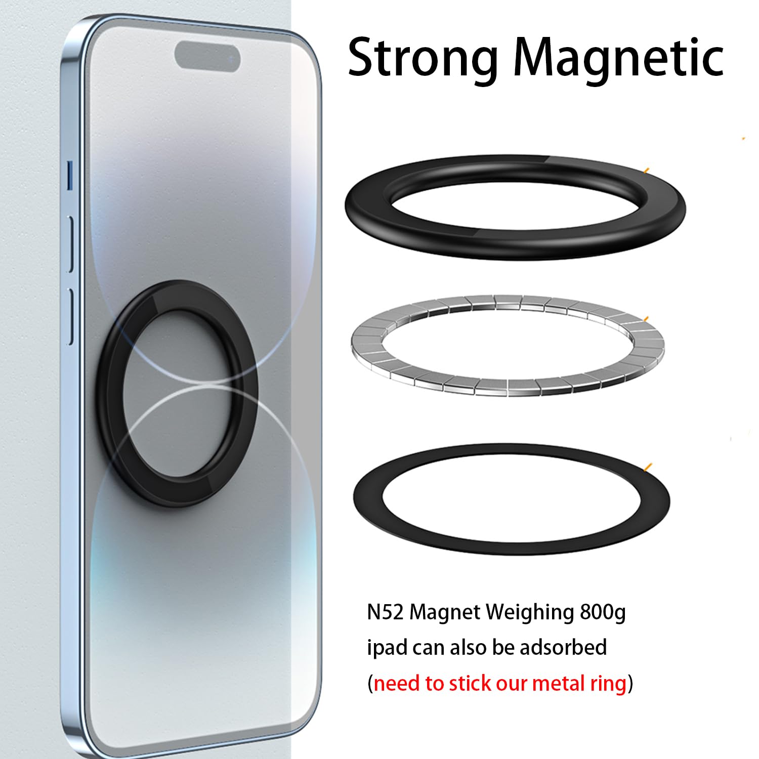 Magnetic Phone Holder for iPhone 14 13 12 Pro Max - Strong Magnet Wall & Car Mount Stand Compatible with MagSafe Case (Black) - Perfect for Home, Office & Car Use