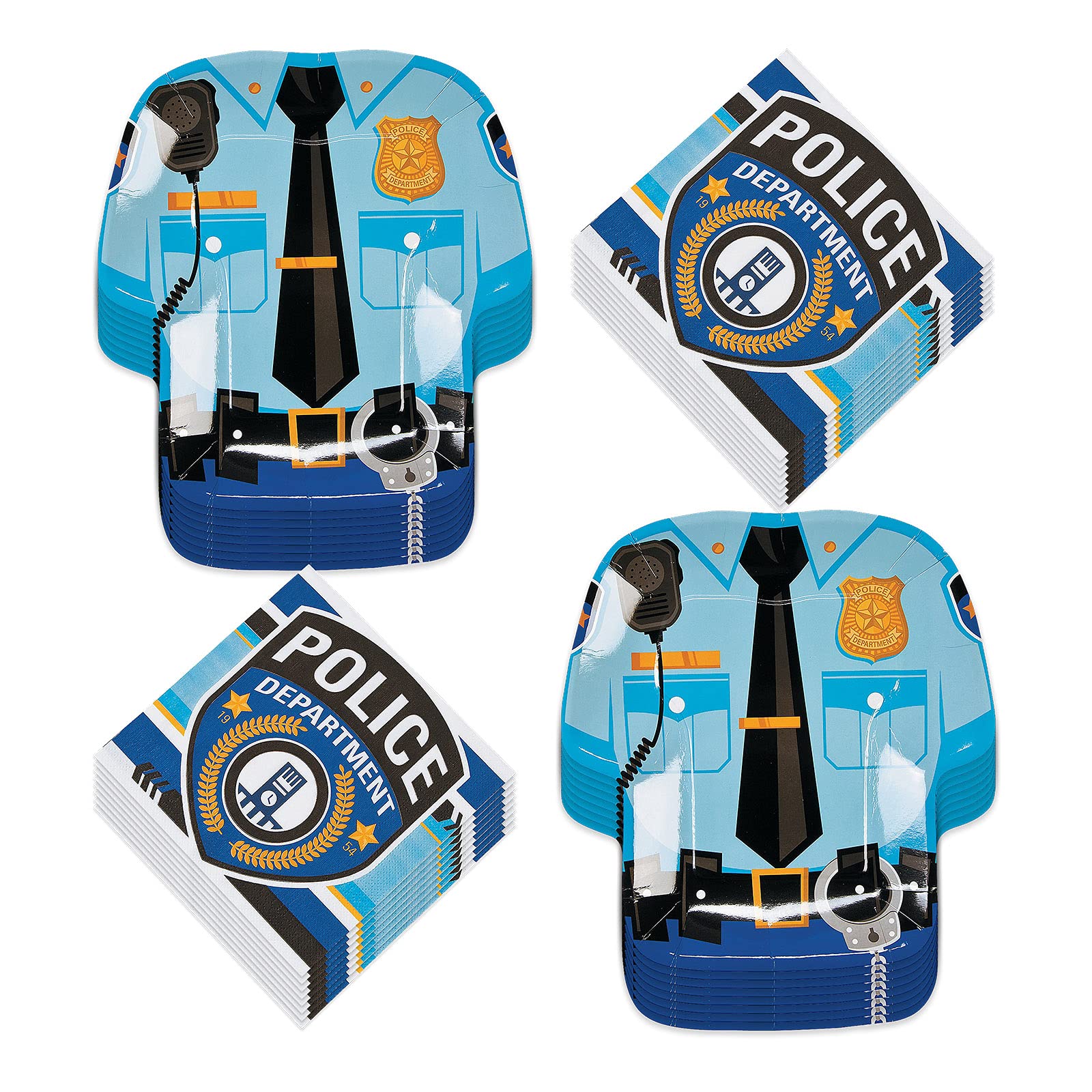 Police Officer Party Supplies - 16-Pack Police Uniform Shaped Plates & Napkins for Birthday, Themed Events & Law Enforcement Celebrations