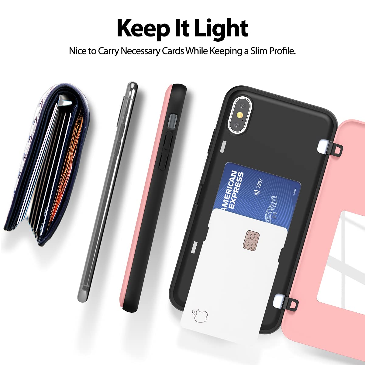 GOOSPERY Magnetic Secure Bumper iPhone Xs Max Case - Card Holder Wallet with Auto Closure, Dual Layer Protection & Sticky Mirror (Pink) - Perfect for Everyday Use, Travel & Hands-Free Convenience