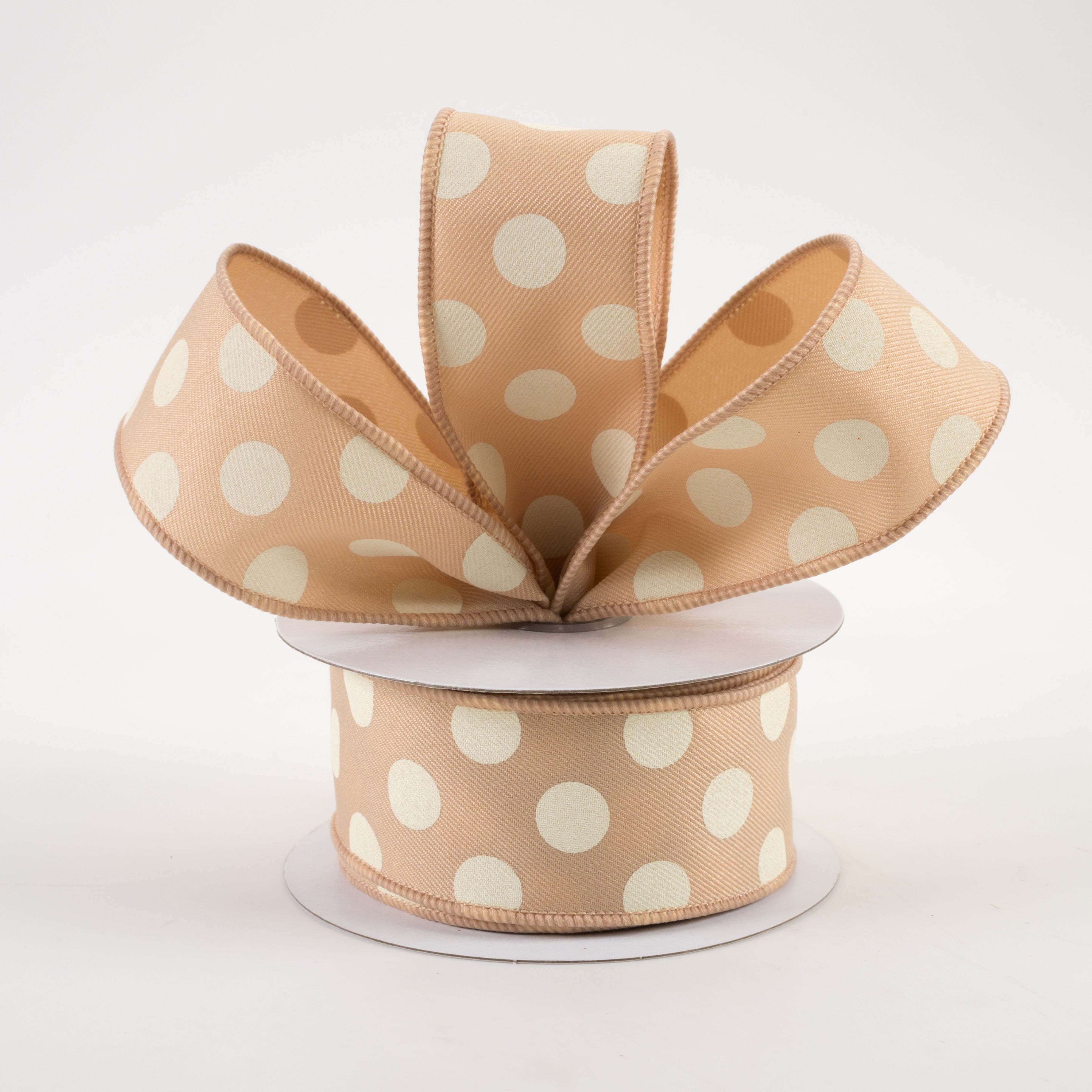 1.5 Inch Polka Dot Ribbon - Beige & Ivory Grosgrain Ribbon (10 Yards) for Gift Wrapping, DIY Crafts, Hair Bows, and Party Decorations