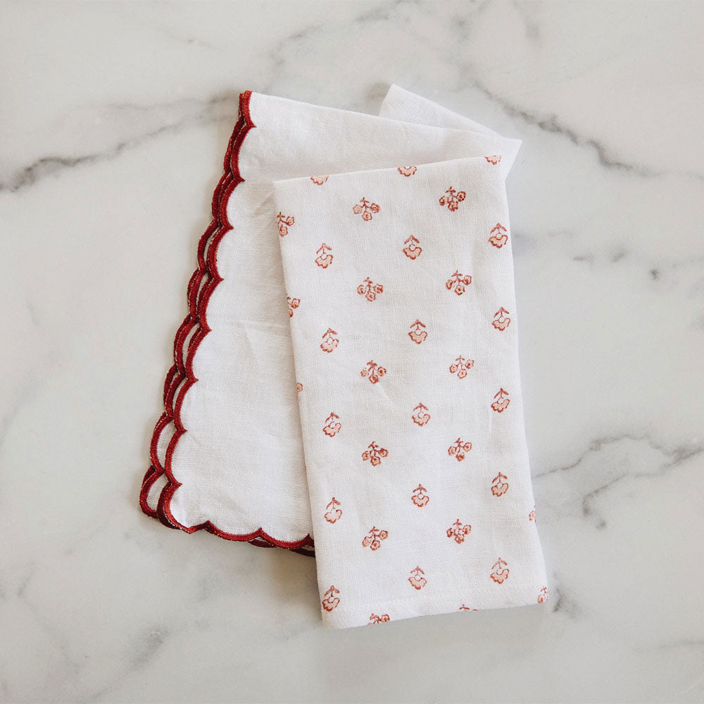Handmade Block Printed Linen Napkin Set - 100% Natural Red Cotton - Perfect for Dinner Parties, Weddings & Home Decor