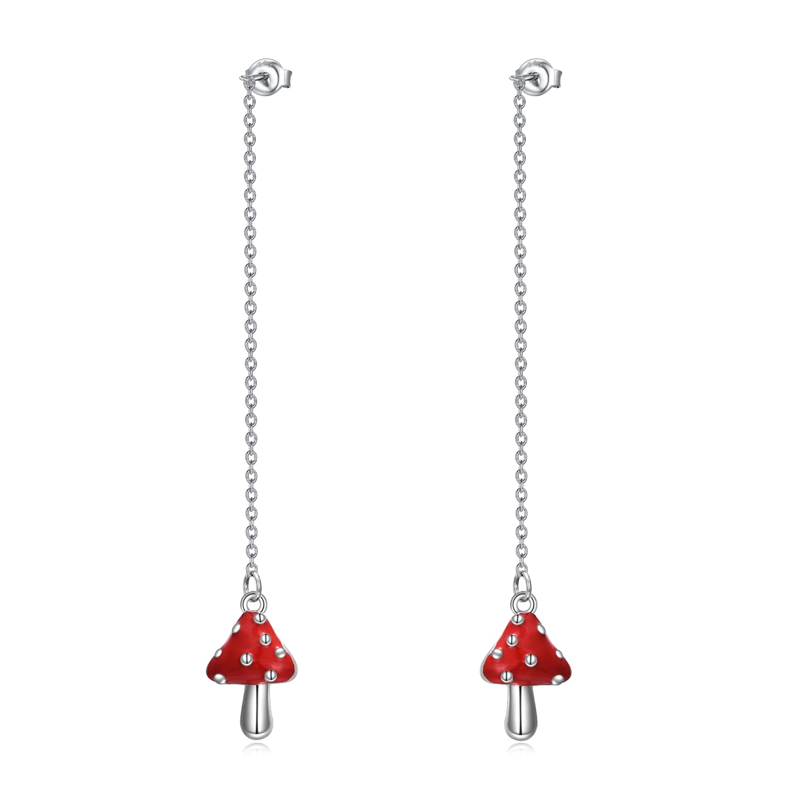 TIGERRIDER Sterling Silver Mushroom & Daisy Flower Threader Earrings for Women - Long Chain Dangle Earrings - Perfect Birthday Gift for Girls, Wife, Daughter - Boho Chic Jewelry for Everyday Wear & Special Occasions