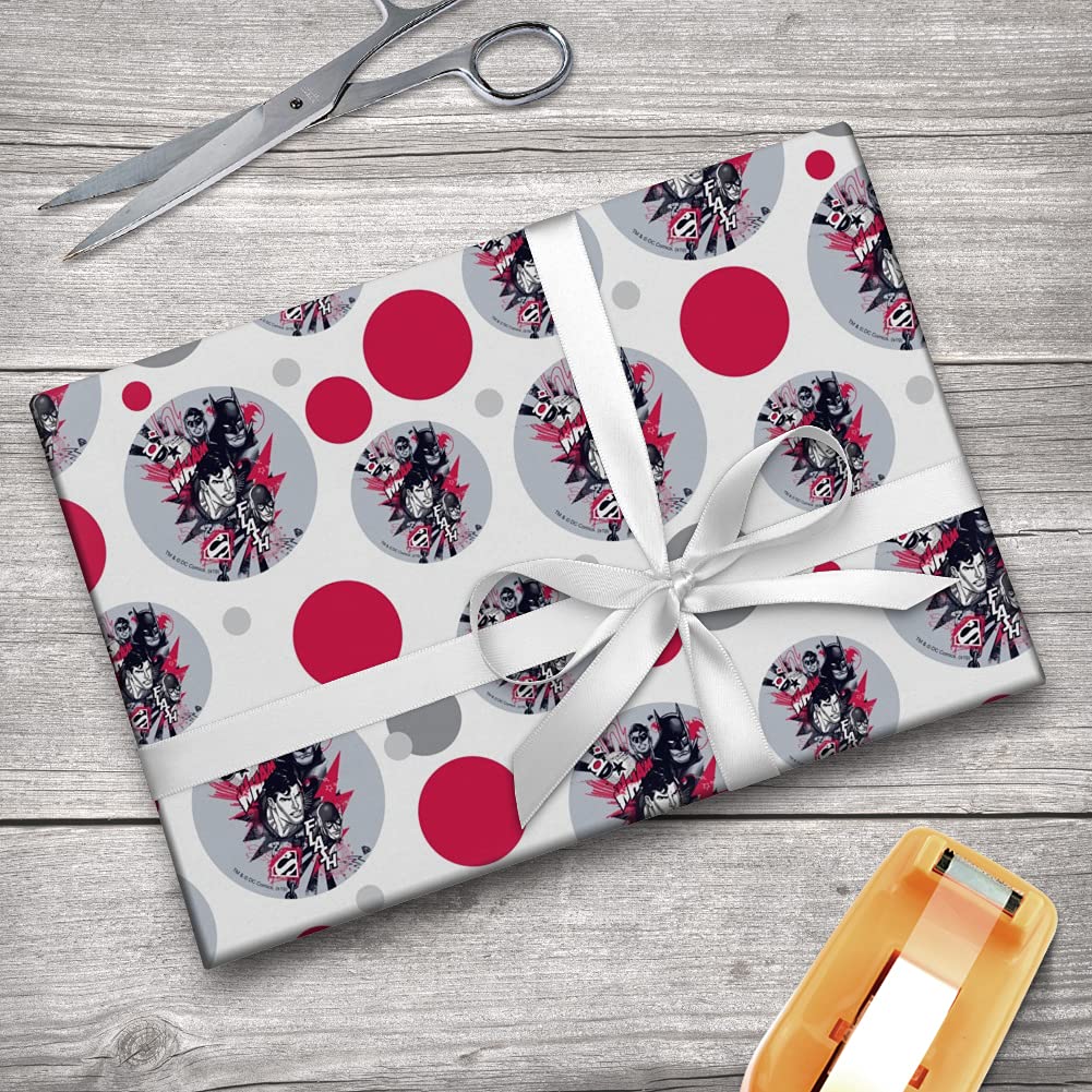 Justice League Character Heads Gift Wrap Wrapping Paper Roll - 50in x 10ft DC Superhero Wrapping Paper for Birthday, Christmas Gifts & Party Decorations