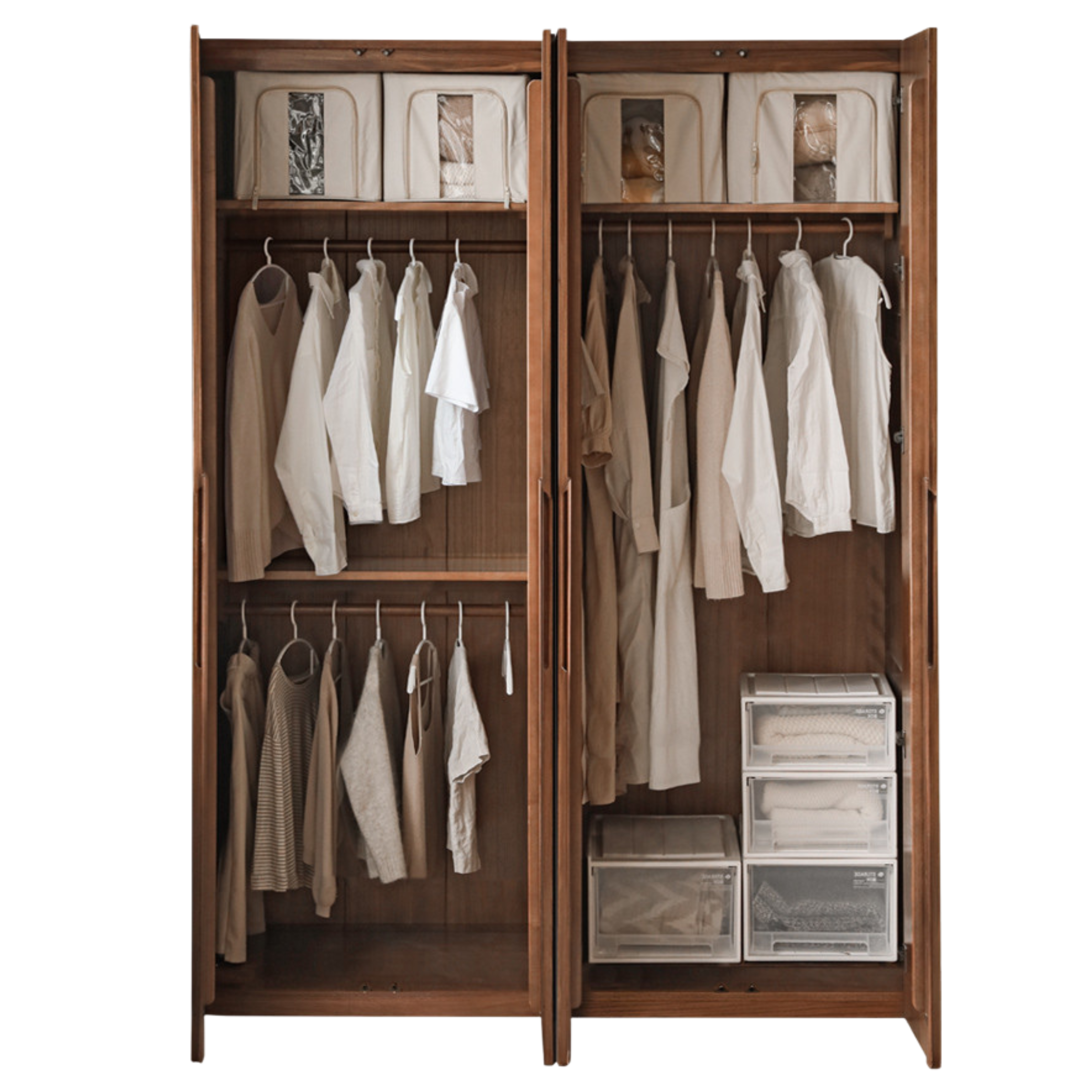Premium Black Walnut Solid Wood Wardrobe - Double Door Closet with Mirror | Spacious Storage for Bedroom, Walk-in Closet & Guest Room Organization