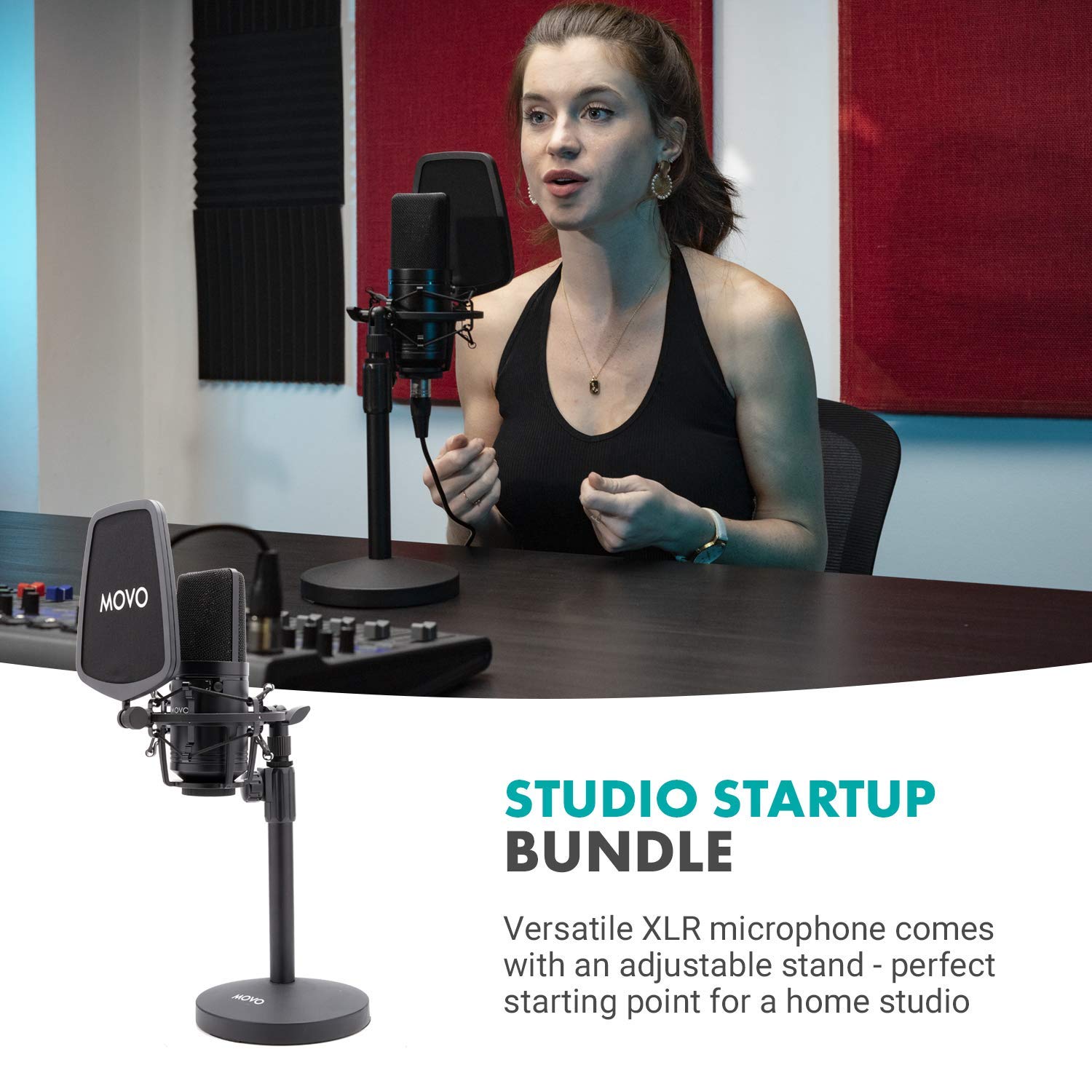 Professional Movo XLR Condenser Microphone Kit with Shock Mount & Desktop Stand - Studio-Quality Recording for Podcasting, Streaming, Voiceovers & Home Studio Use