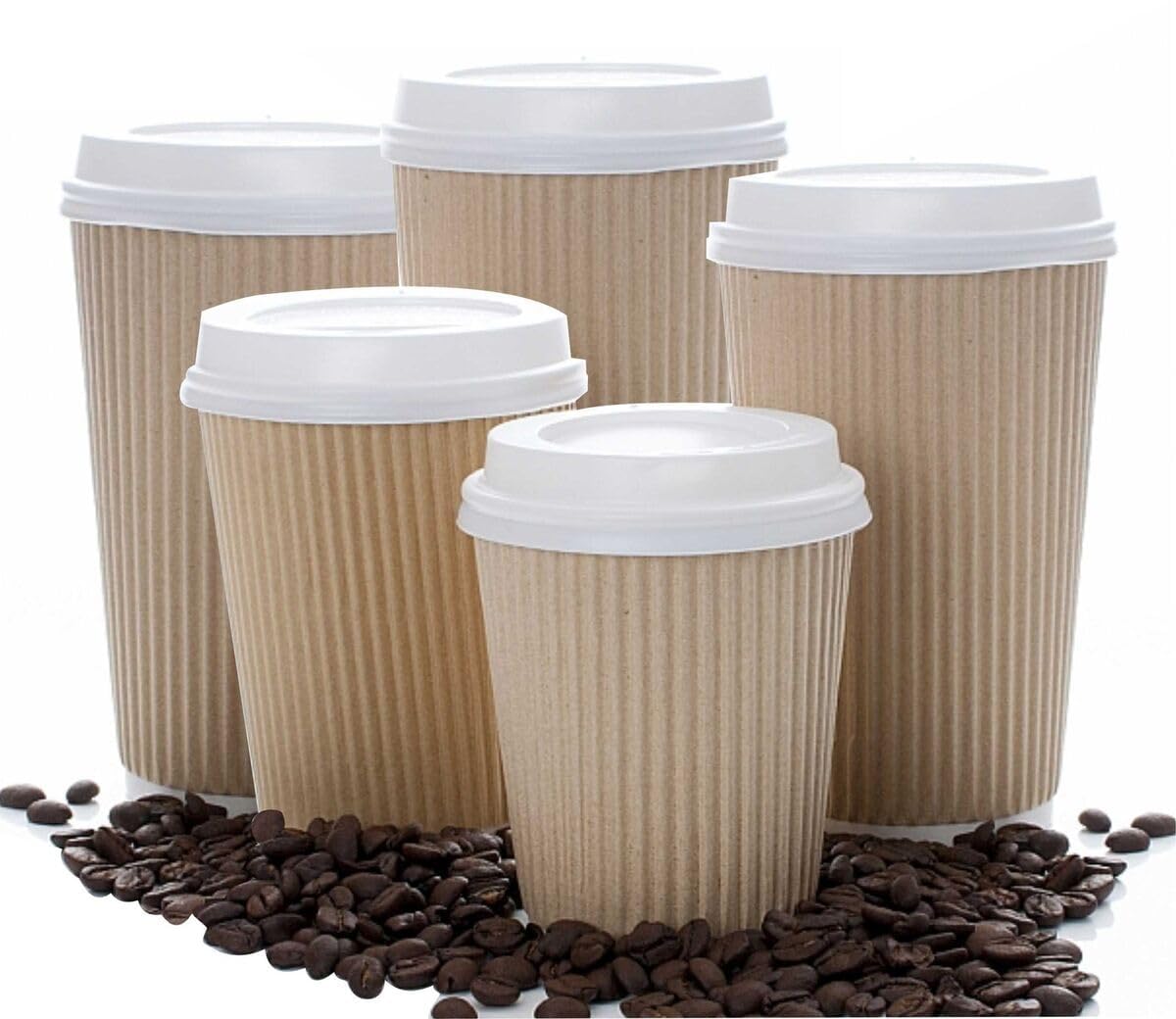 200-Pack 12oz / 360ml Disposable Kraft Paper Ripple Coffee Cups with Lids - Triple Walled Hot Drink Cups for Coffee, Tea, Cocoa - Perfect for Cafes, Offices, and Home Use