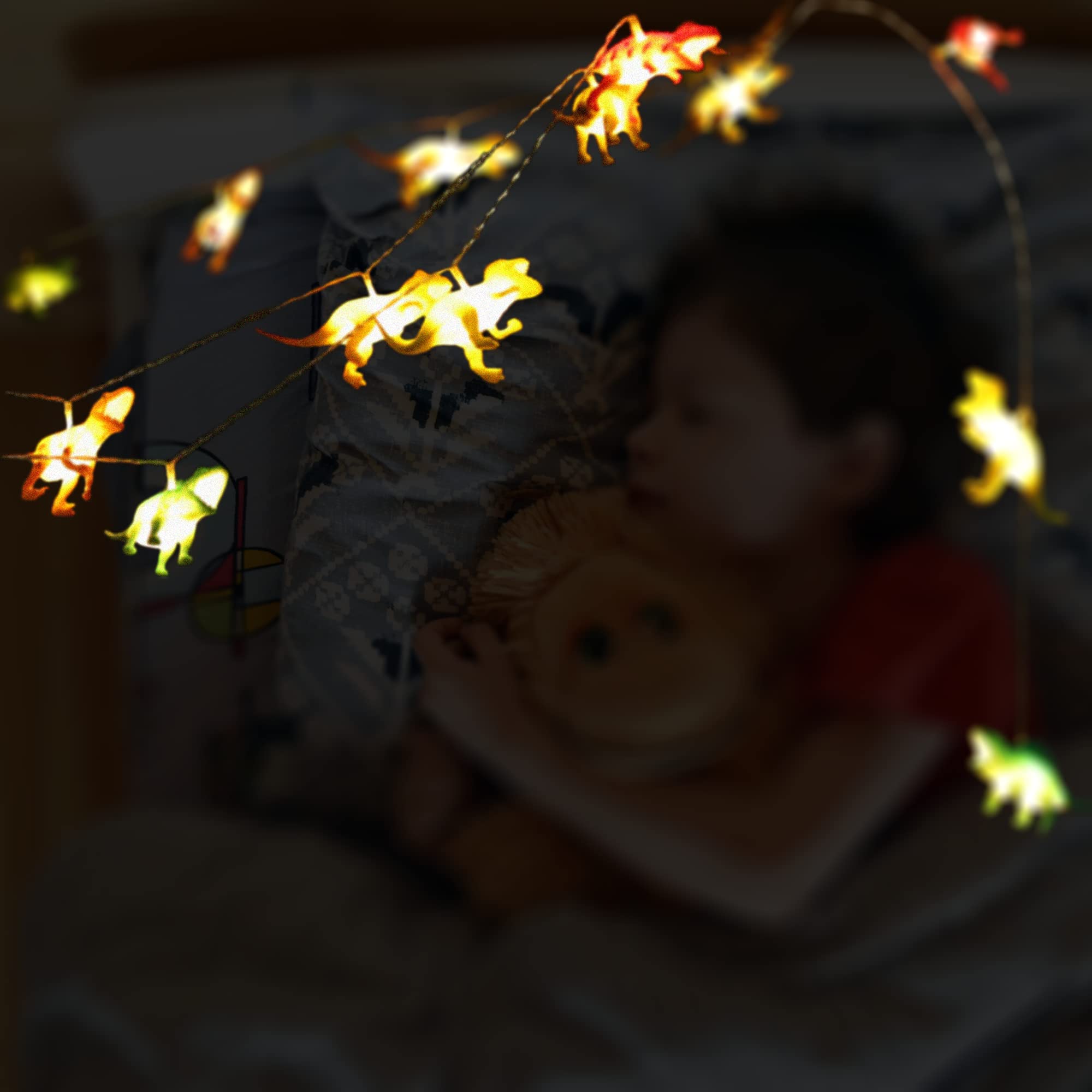 WYNK LED Dinosaur String Lights - 6.56ft 10LED Battery Operated Dinosaur Night Light for Kids Room, Christmas Party, Tent, Garden & Patio Decor | Perfect for Boys Bedroom, Holiday Tree, Birthday Decorations & Outdoor Dinosaur Theme Parties