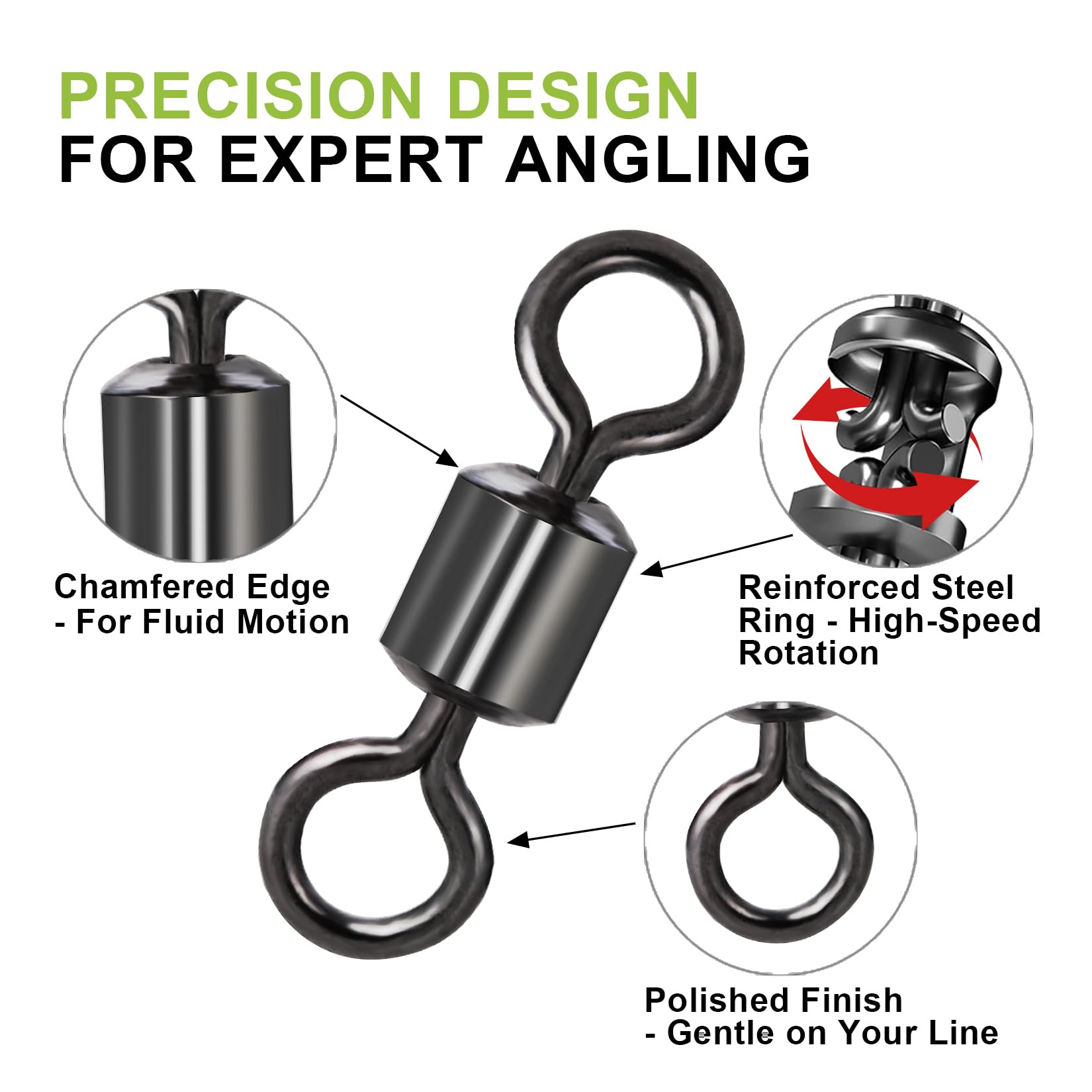High Strength Rolling Barrel Fishing Swivels - Black Nickel Saltwater & Freshwater Fishing Tackle (20Lb to 350Lb) - Perfect for Deep Sea, Lake, and River Fishing Adventures