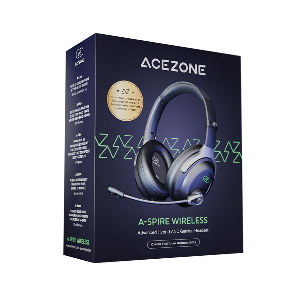 AceZone A Spire Wireless Hybrid ANC Gaming Headset - Noise Cancelling Bluetooth Headphones for PC, PS5, Xbox & Mobile Gaming - Perfect for Competitive Gaming, Streaming & Work from Home
