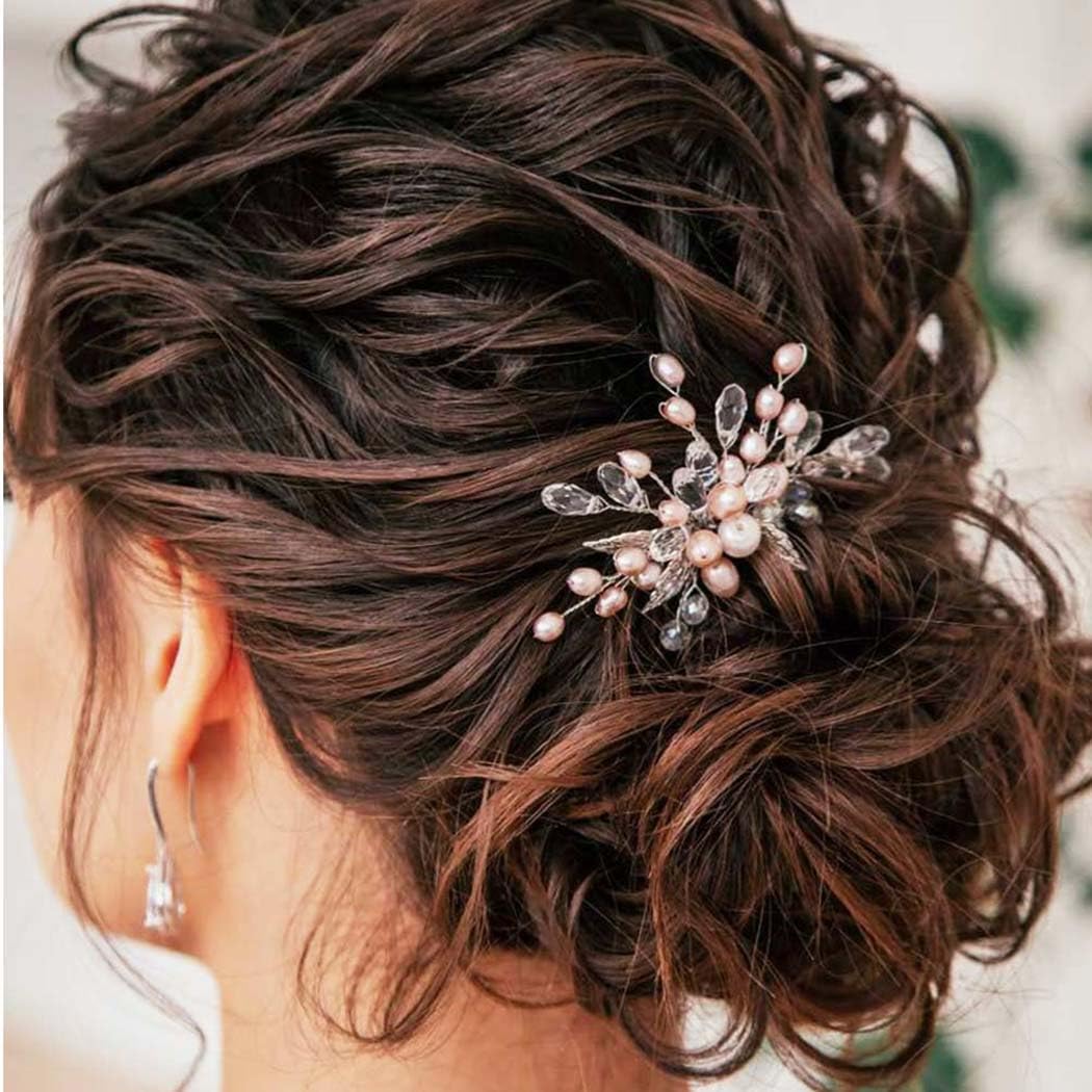 Pearl Bridal Hair Comb - Silver Rhinestone Leaf Hairpiece for Weddings & Special Events