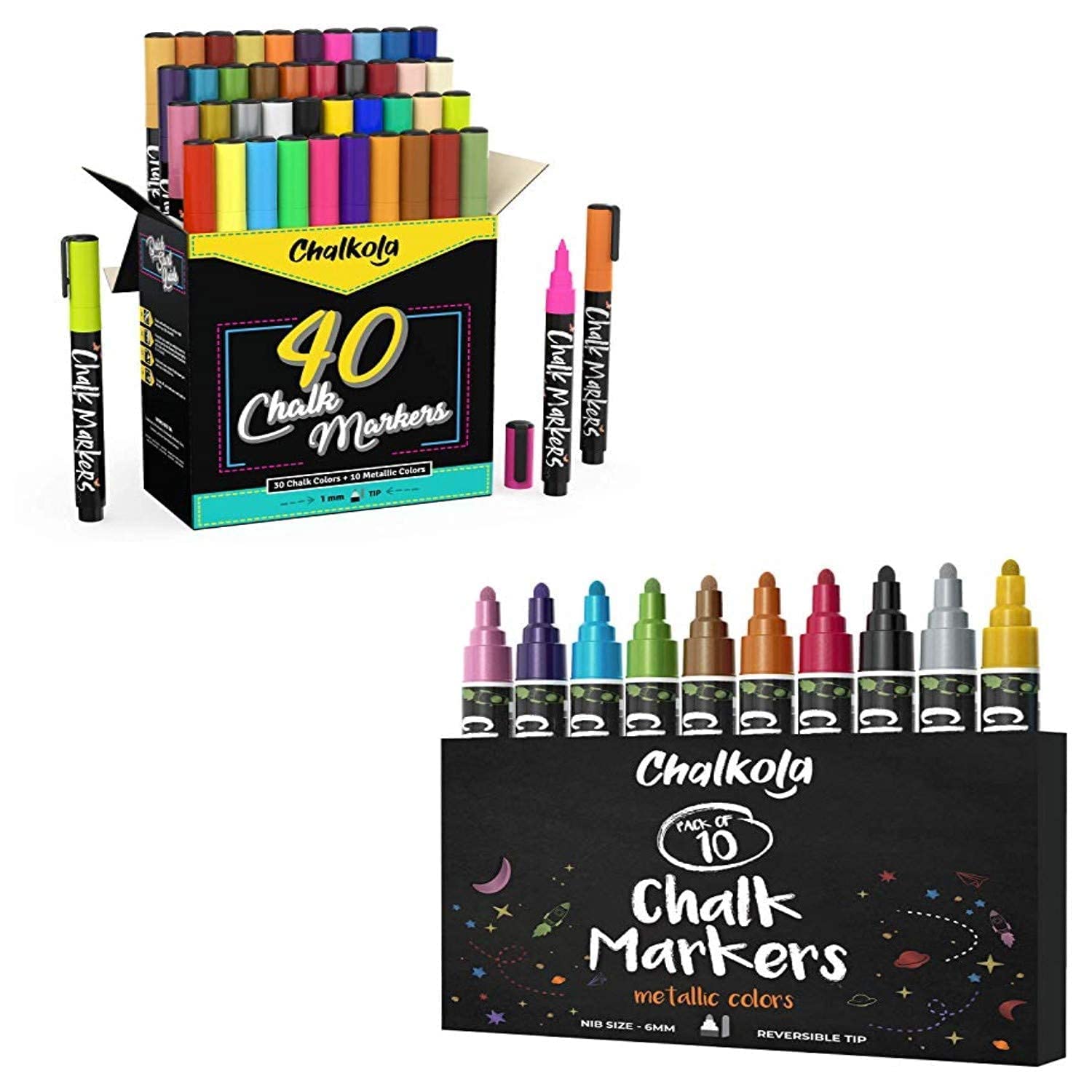 40-Piece Dual-Tip Chalk Markers Set with Metallic Colors - Perfect for DIY Crafts, Glass Writing, and Blackboard Art