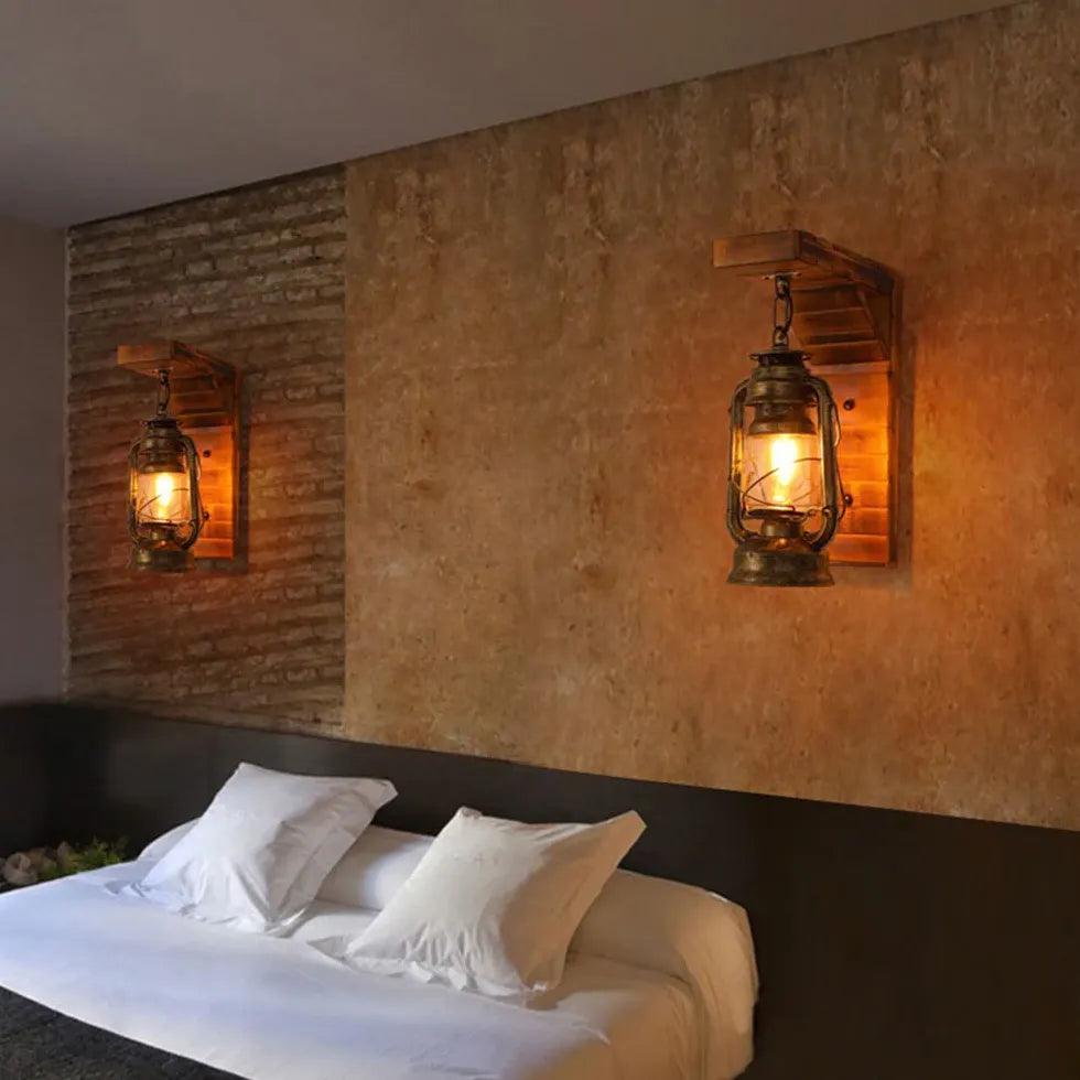 Vintage Wooden Wall Lights - Rustic Farmhouse Sconces for Bedroom, Living Room & Porch Lighting