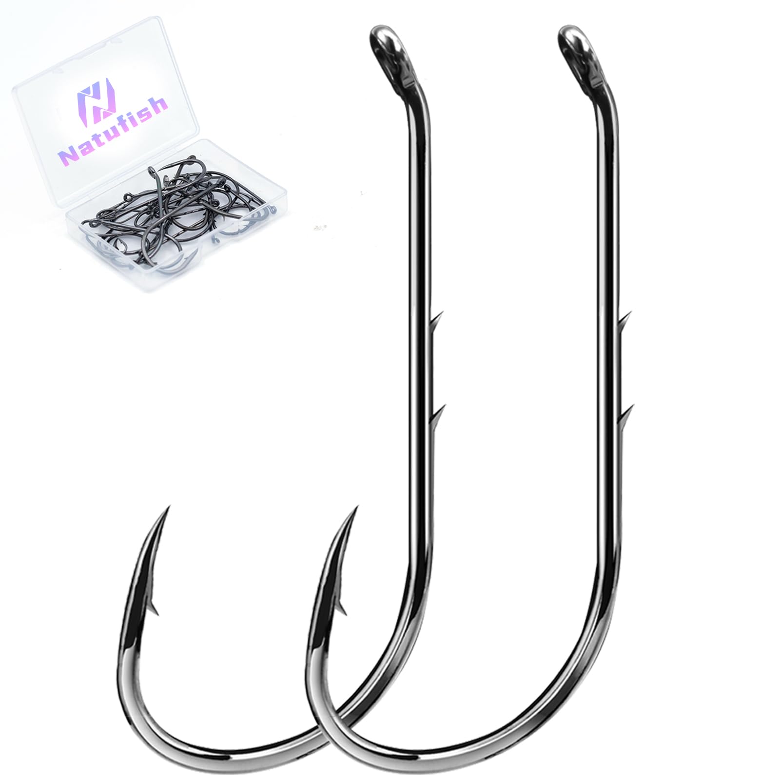 50Pcs Baitholder Fishing Hooks - Offset/Double Barbed/Long Shank/Down Eye for Soft & Live Baits - Saltwater & Freshwater Fishing Gear - Perfect for Bass, Trout, and Catfish Angling