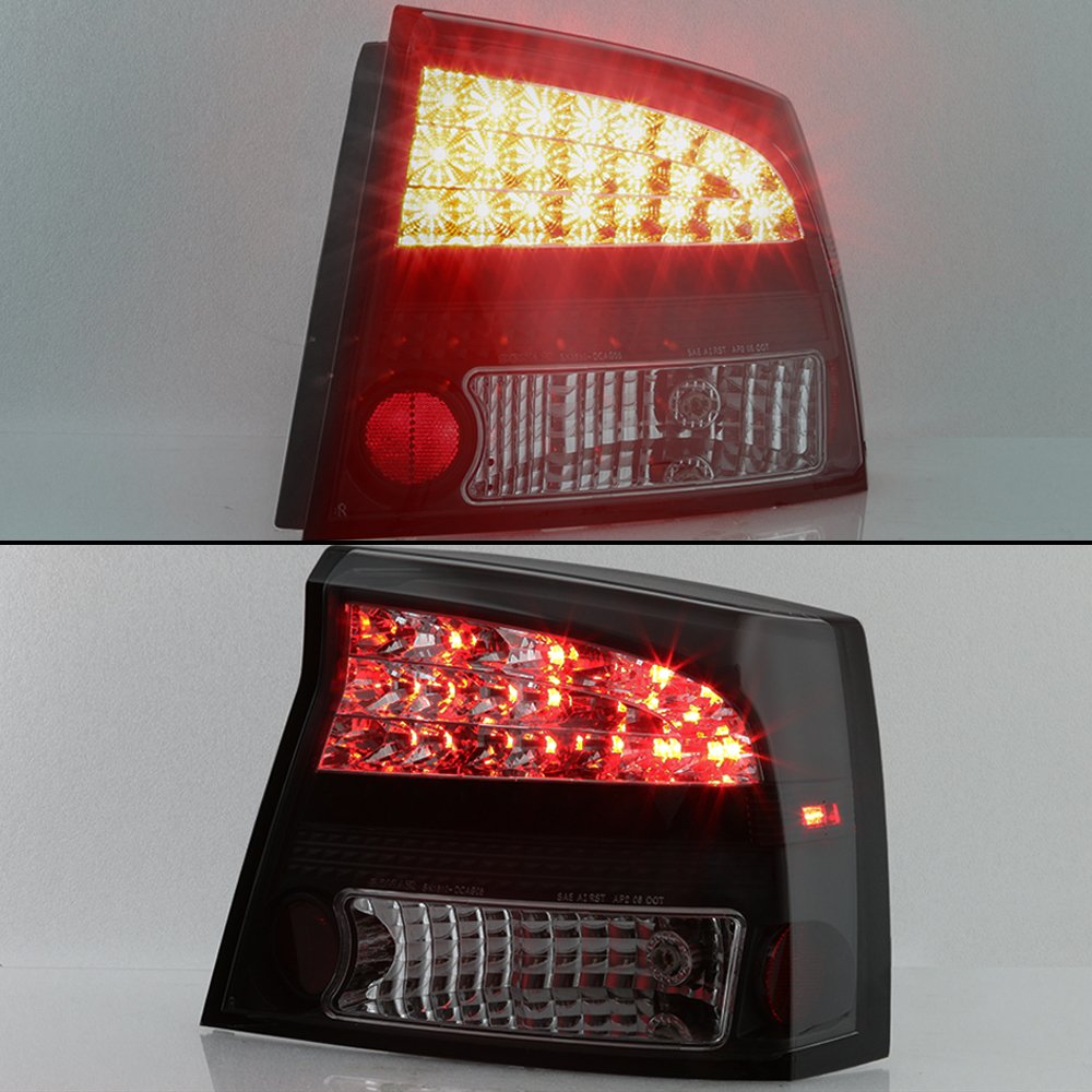 AKKON Smoked Black LED Tail Lights Replacement for 2006-2008 Dodge Charger LX - Left & Right Brake Lamps - Enhanced Visibility & Style for Night Driving and Car Customization