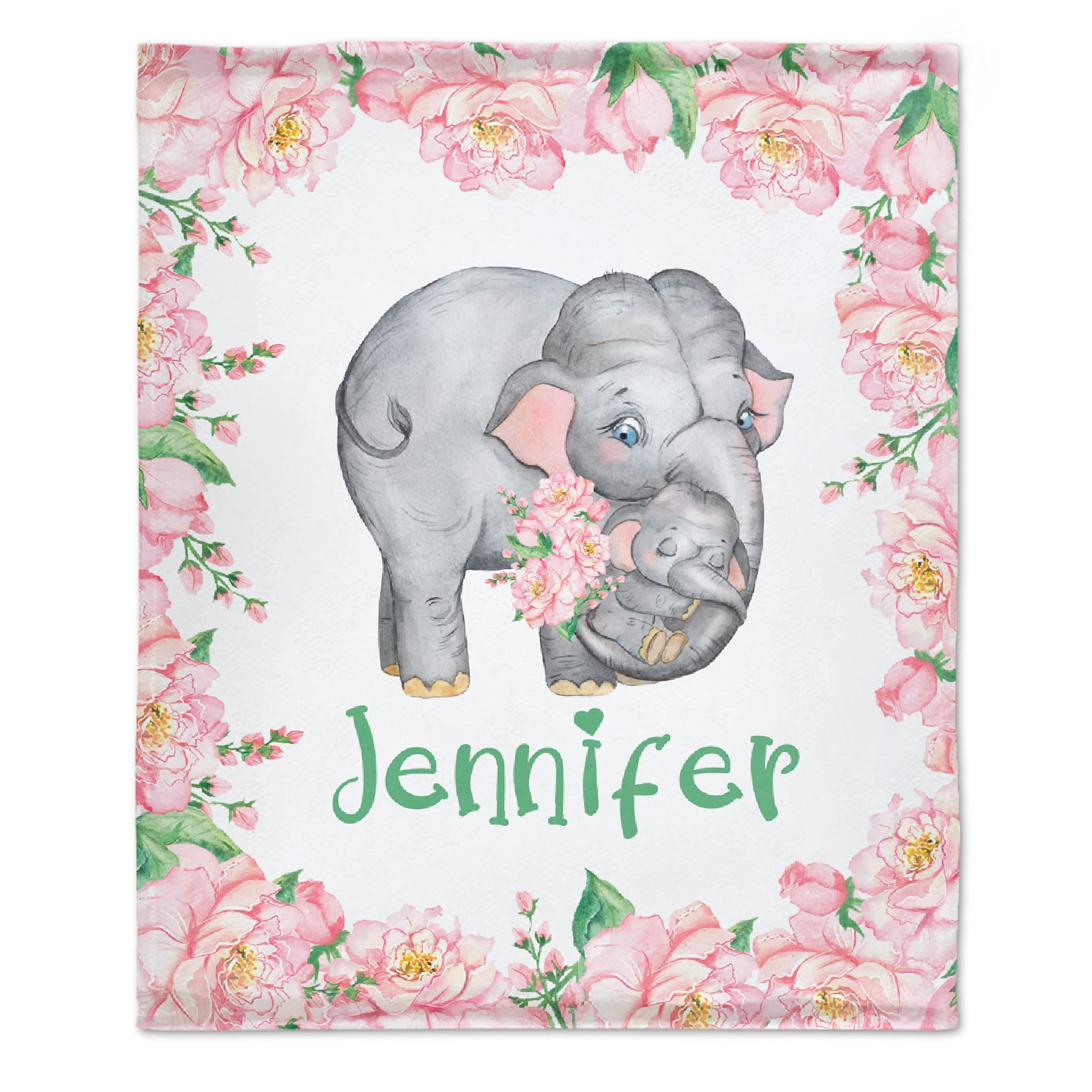 Personalized Elephant Baby Blanket with Name - Ultra Soft Flannel Fleece Blanket for Boys & Girls - 90