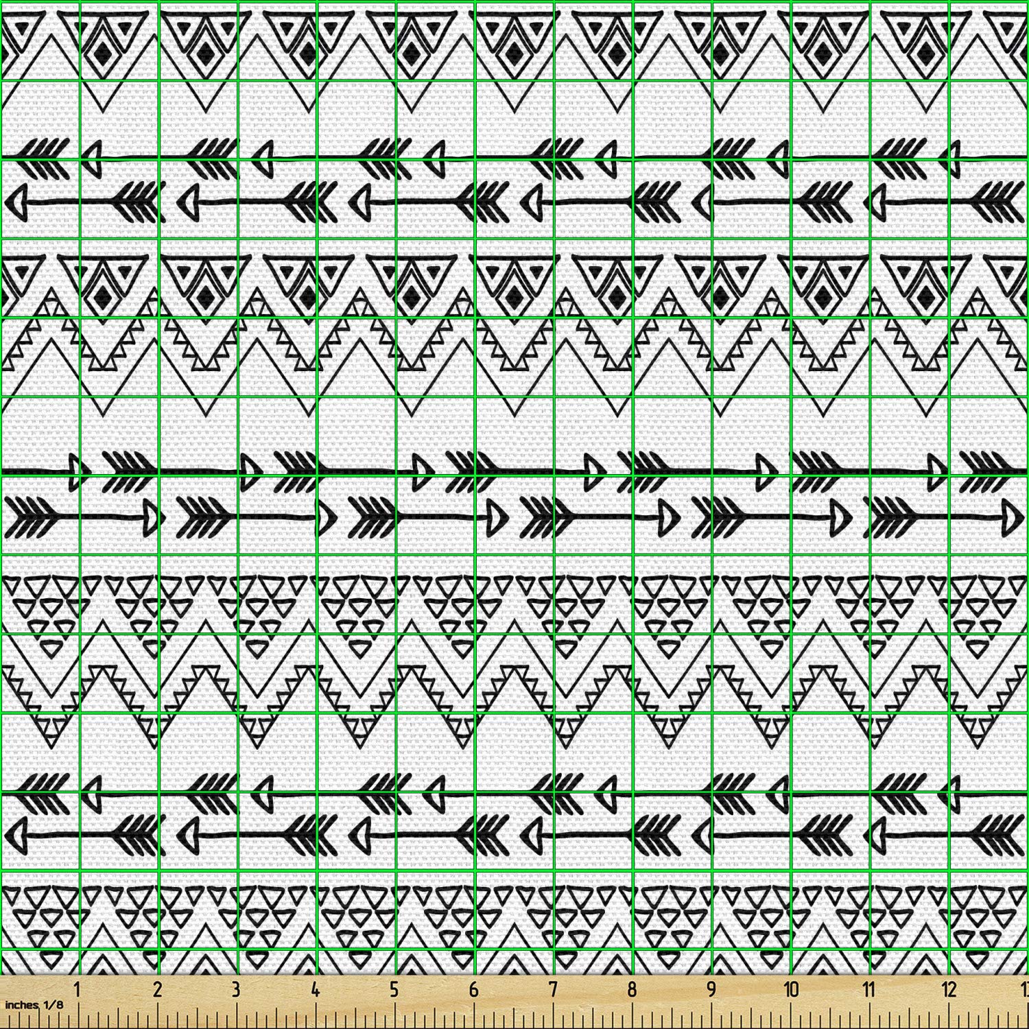 Ambesonne Bohemian Tribal Fabric by The Yard - Triangle Zigzag & Arrow Pattern Upholstery Material (10 Yards, Charcoal Grey/White) for Sofa Covers, Curtains & Home Decor