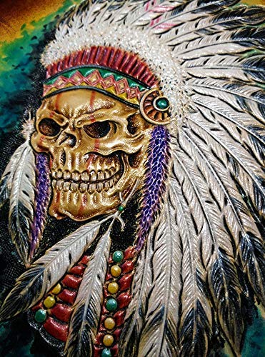 Handcrafted Genuine Leather Biker Wallet for Men - 3D Carved Indian Skull & Skeleton Design - Custom Personalized Long Wallet for Motorcycle Riders & Gift Giving