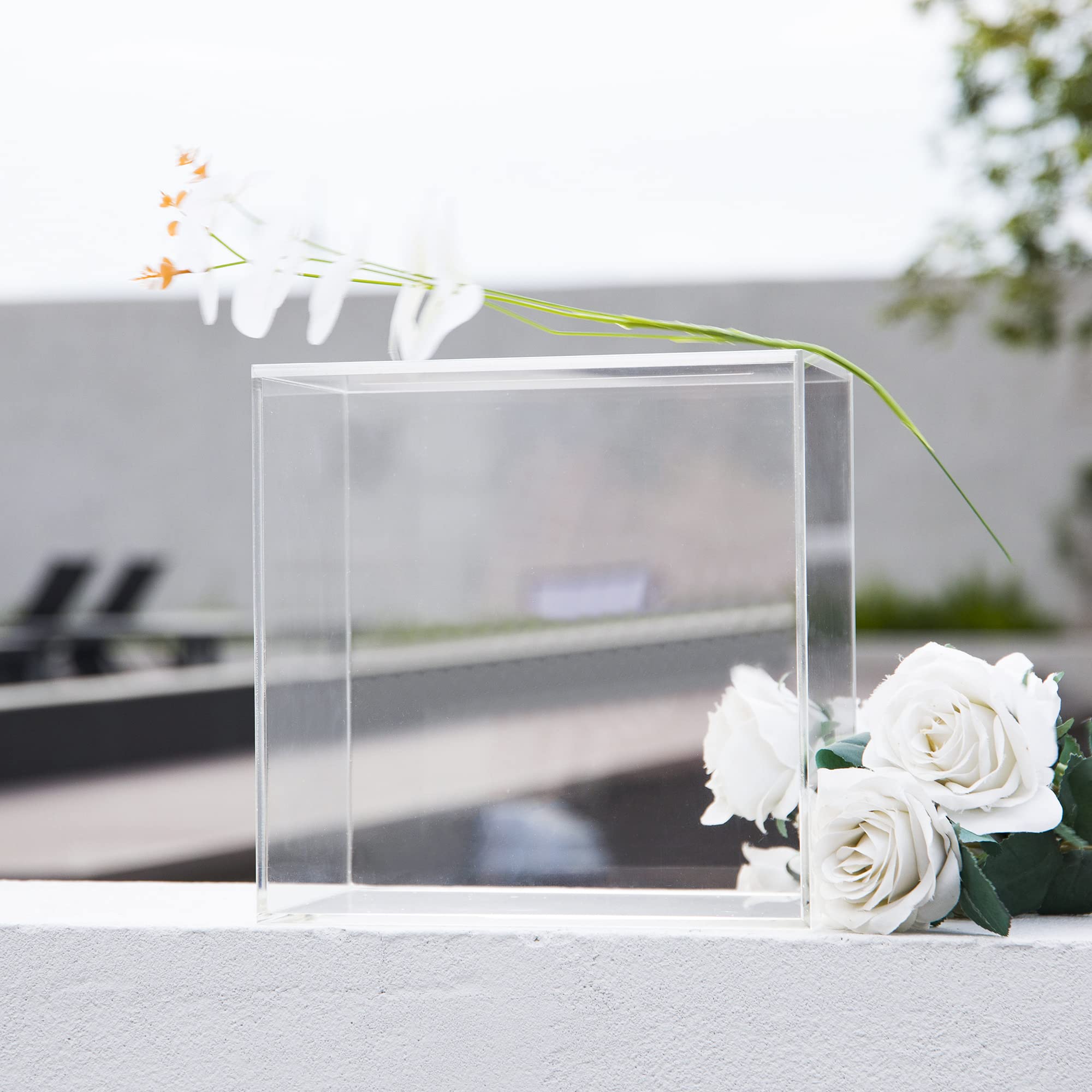 10” Clear Acrylic Card Box - Elegant Wedding, Birthday, Party Money Gift Box for Reception, Graduation & Wishing Well | Large Transparent Card Holder for Events & Celebrations (ACB001-WZ)