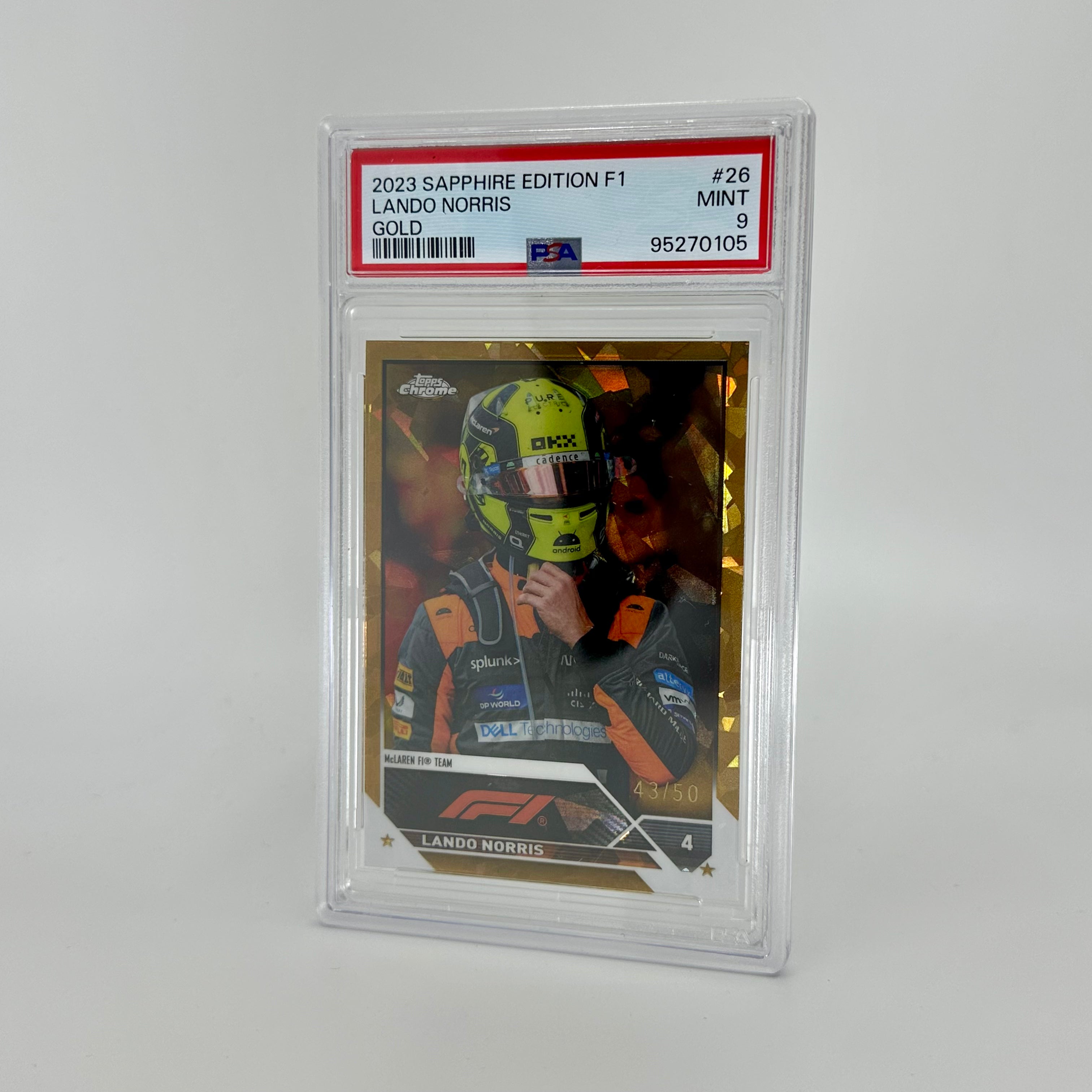 2023 Topps Chrome Sapphire Lando Norris #26 PSA 9 Gold Parallel 43/50 - Rare Racing Collectible for F1 Fans & Sports Card Investors
