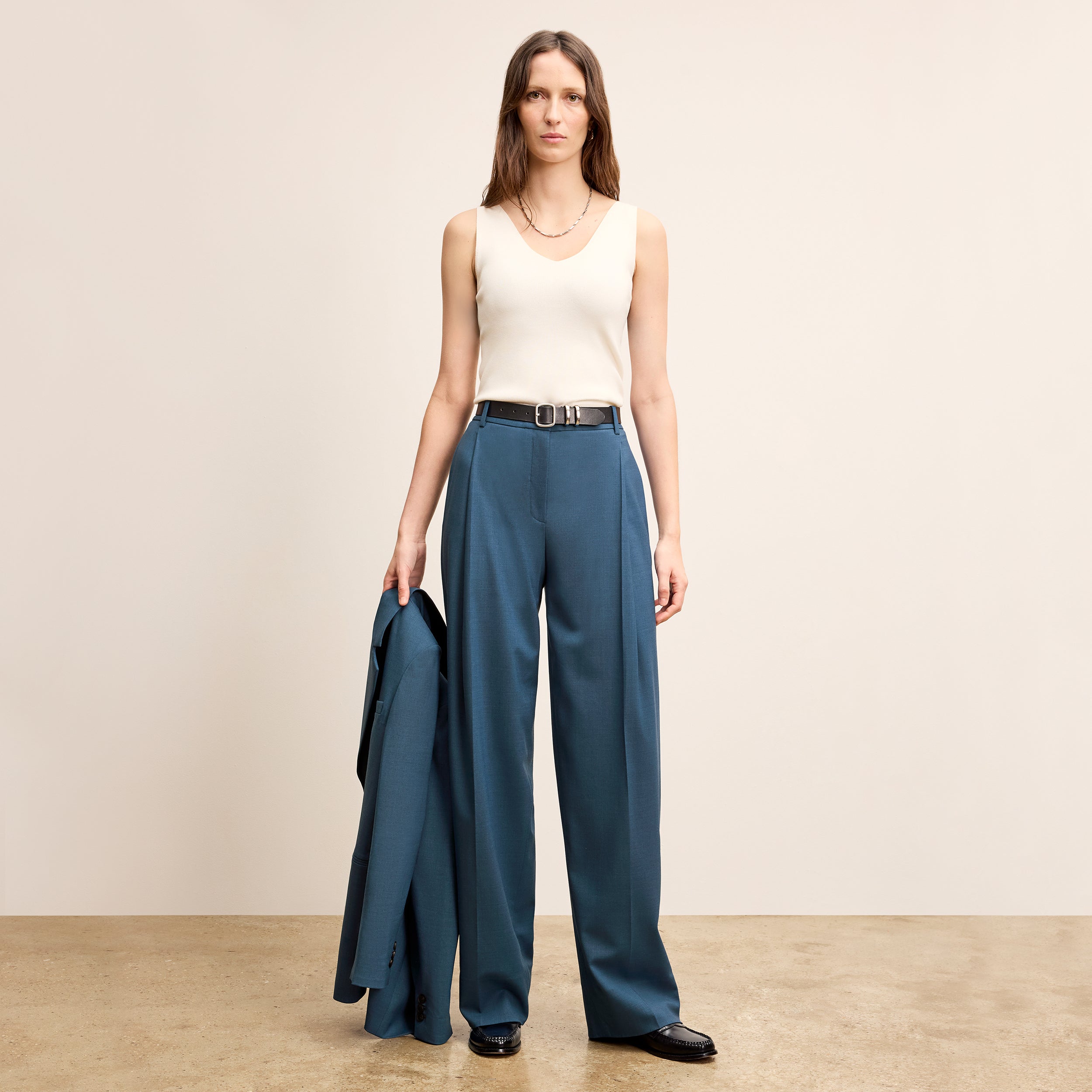 Rina Sculptural Pant - Washable Wool Twill Pants for Women | Bluebell | Perfect for Office Wear & Casual Outfits
