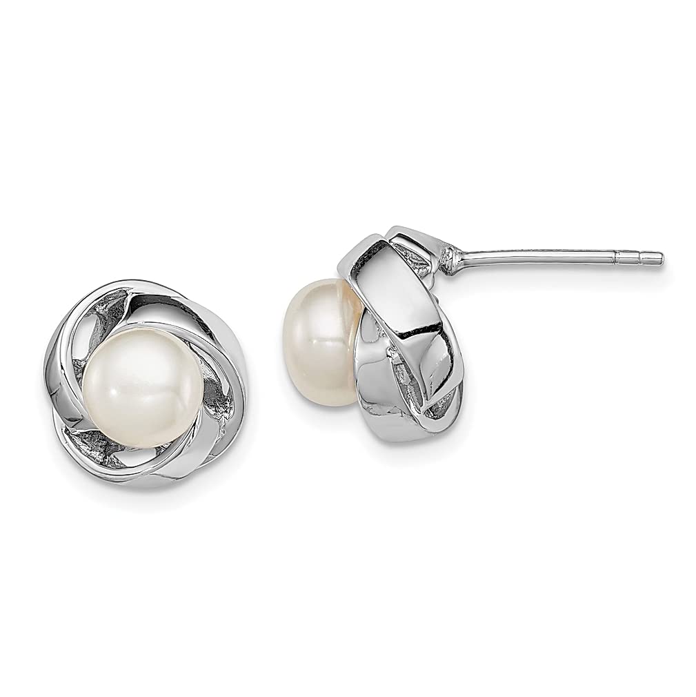 925 Sterling Silver 7mm White Freshwater Cultured Pearl Stud Earrings for Women - Elegant Ball Button Post Earrings - Perfect Gift for Her - Ideal for Weddings, Parties & Everyday Wear