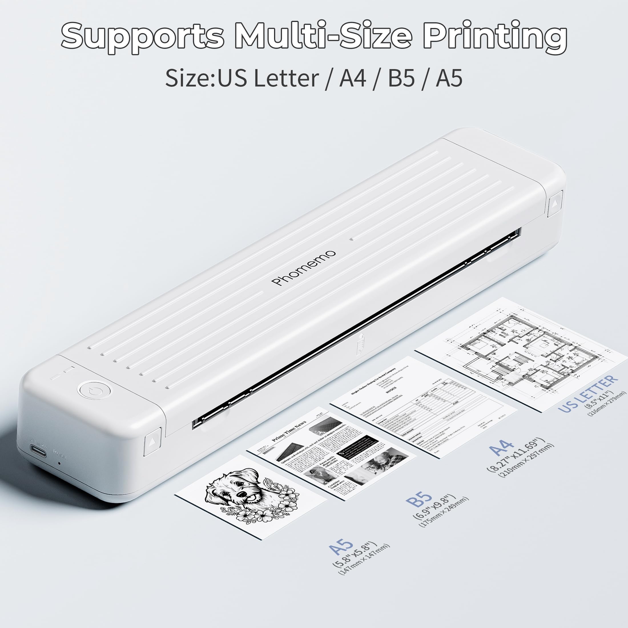 Phomemo P831 Wireless Portable Printer - 300 DPI Bluetooth Thermal Printer for Travel & Home Office | Compatible with iPhone, Android & Laptop | Prints on 8.5x11 US Letter & A4 Paper | Perfect for Printing Documents, Photos, Labels & Travel Memories On-The-Go