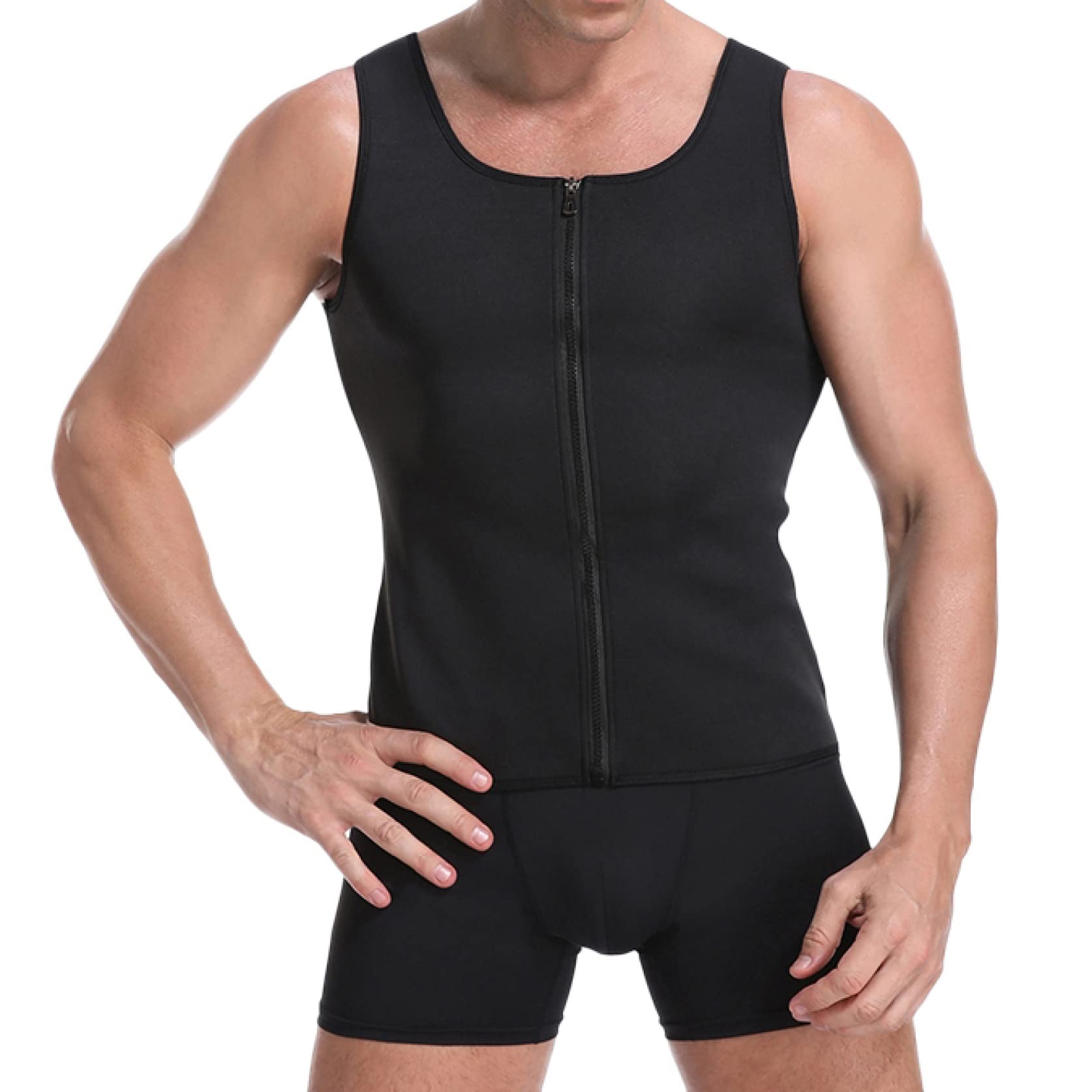 EBRICON Men's Waist Trainer Vest - Body Shaper for Weight Loss, Fat Burning Corset with Zipper - Slimming Belt & Belly Control Shapewear for Gym, Workout & Daily Wear