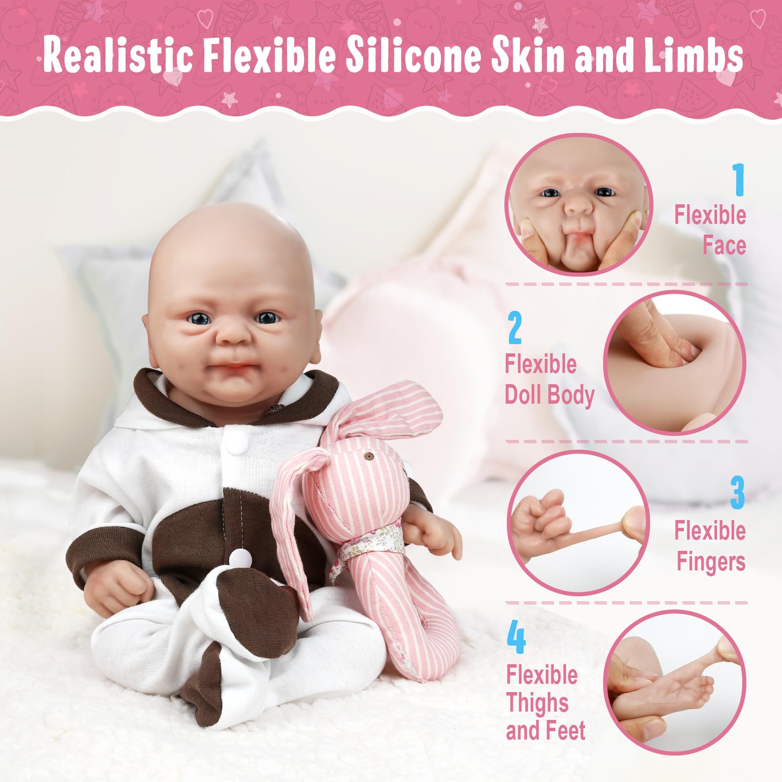 Vollence 14 Inch Realistic Full Body Silicone Baby Doll - Soft Lifelike Newborn Girl Doll with Bald Head (Not Vinyl) - Perfect for Collectors, Gift Giving, Nursery Decor & Role Play