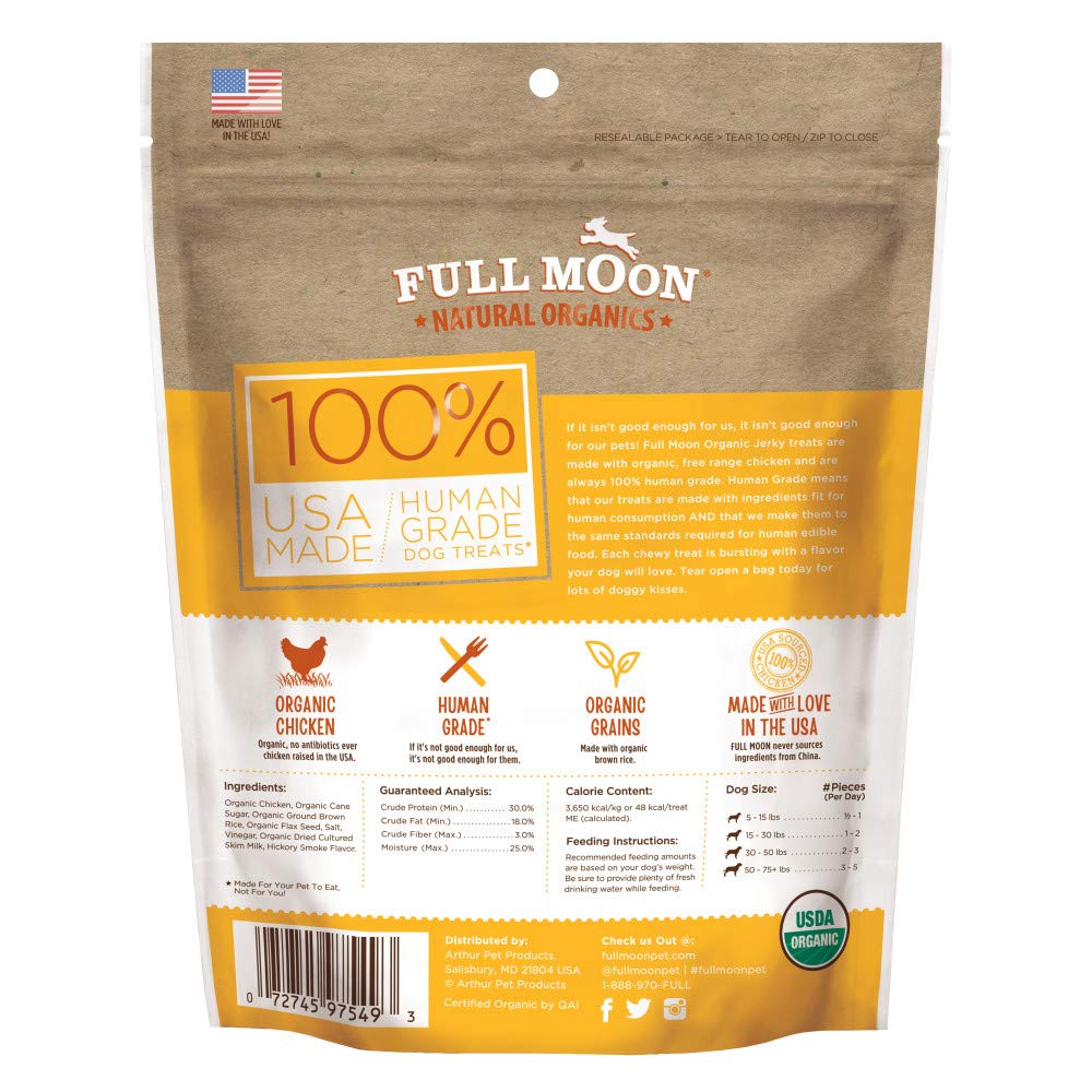 USDA Organic Chicken Jerky for Dogs - All Natural, Human Grade Dog Treats, 16 oz - Healthy Training Rewards & Travel Snacks for Pets