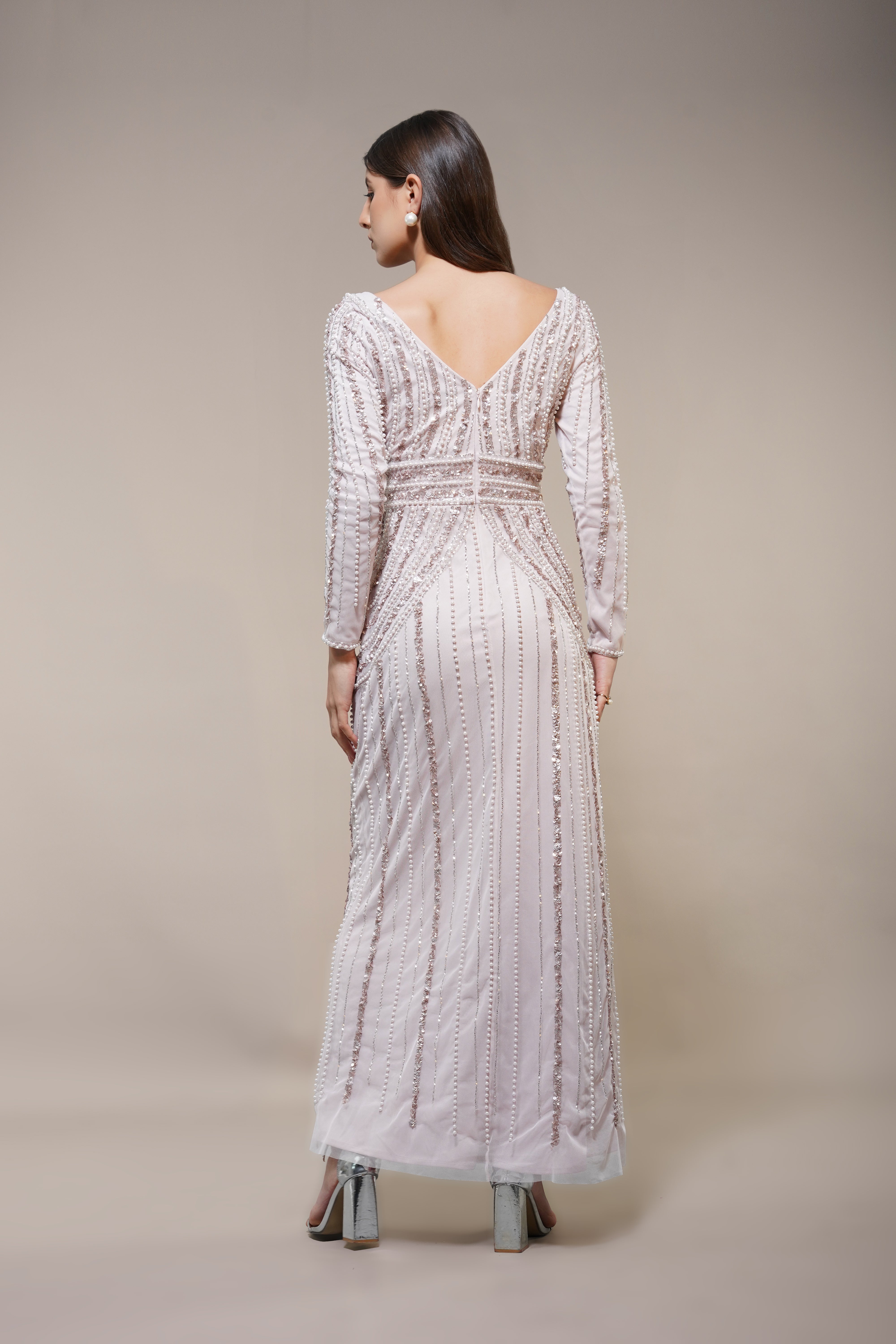 Cordelia Embellished Maxi Dress in Powder Pink | Elegant Floral Lace Formal Gown | Perfect for Weddings, Prom & Evening Events