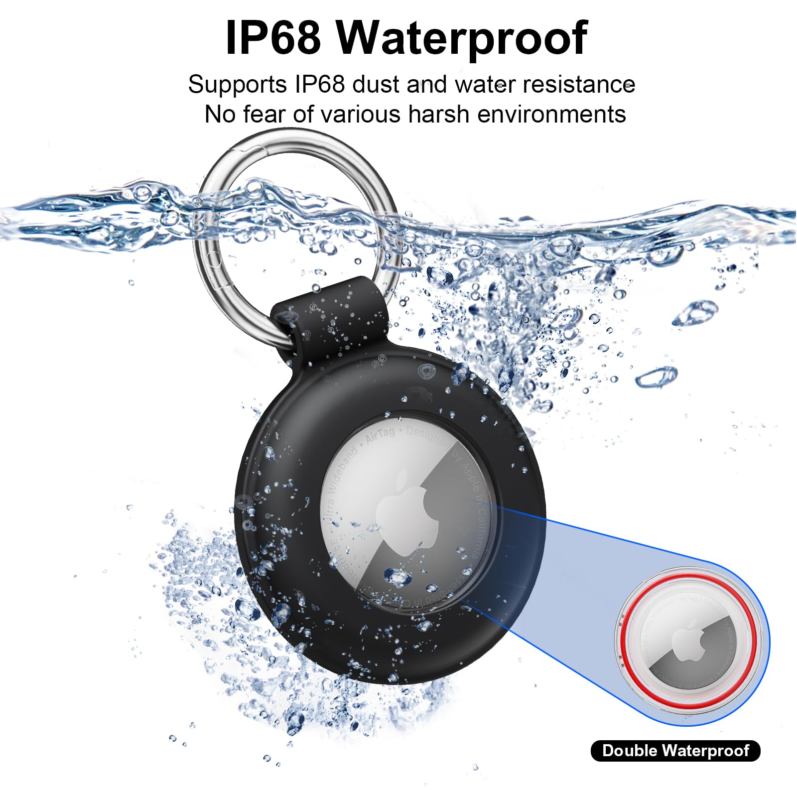 Waterproof Silicone AirTag Holder 4 Pack with Keychain - Durable Apple AirTag Case for Pets, Luggage, Backpacks, Kids & Keys | Perfect for Travel, School & Everyday Use