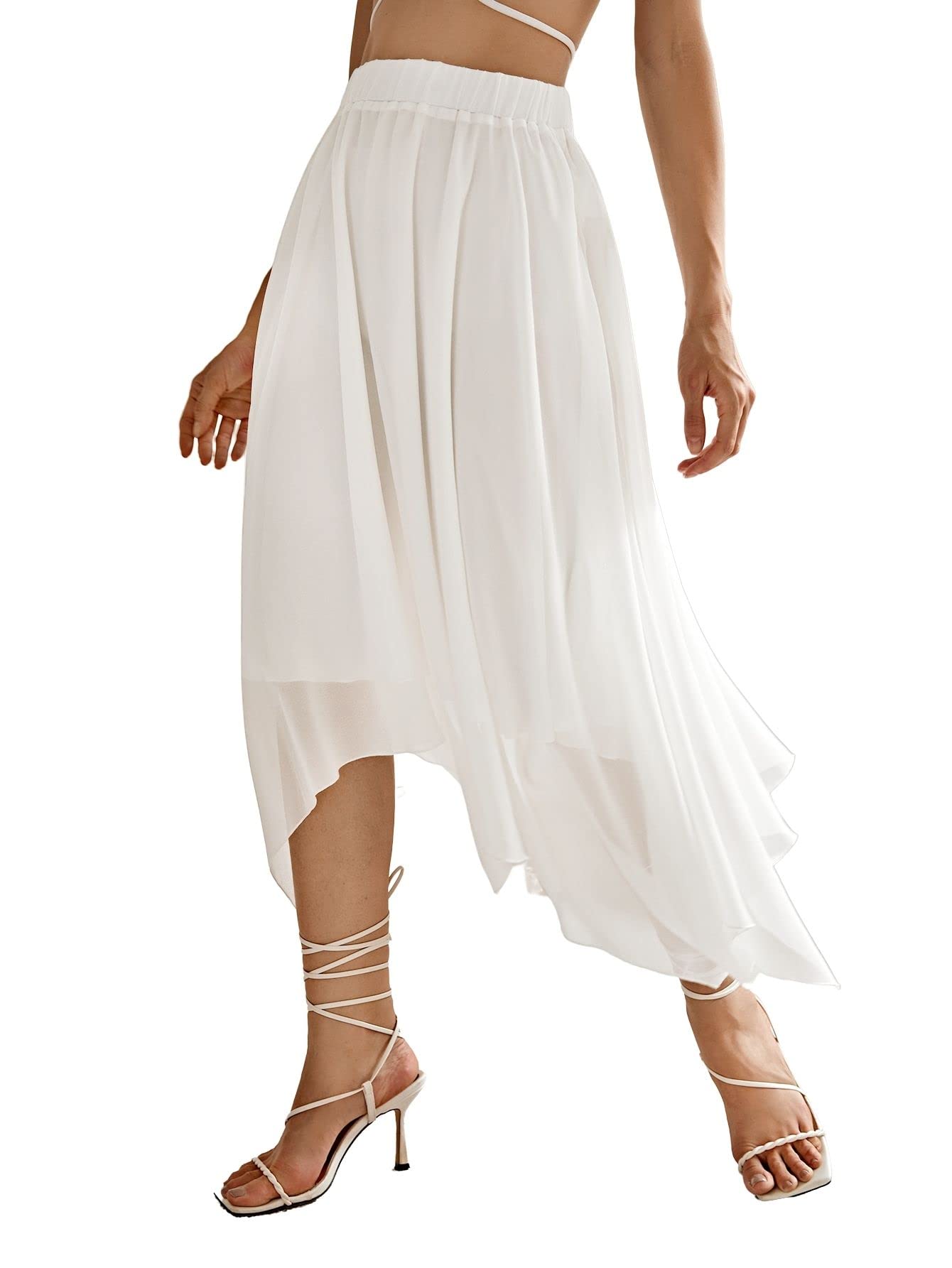 Verdusa Women's Asymmetrical Hem Elastic Waist Chiffon Flowy Long Skirt - Elegant Summer Maxi Skirt for Beach, Vacation & Boho Style Outfits