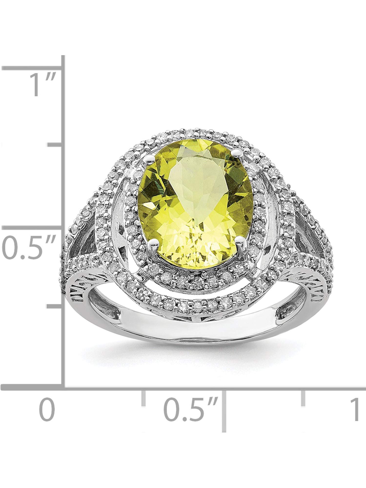 Sterling Silver Rhodium Plated Oval Diamond & Lemon Quartz Ring for Women - Elegant Dainty Jewelry Gift for Birthday, Anniversary, Valentine's Day