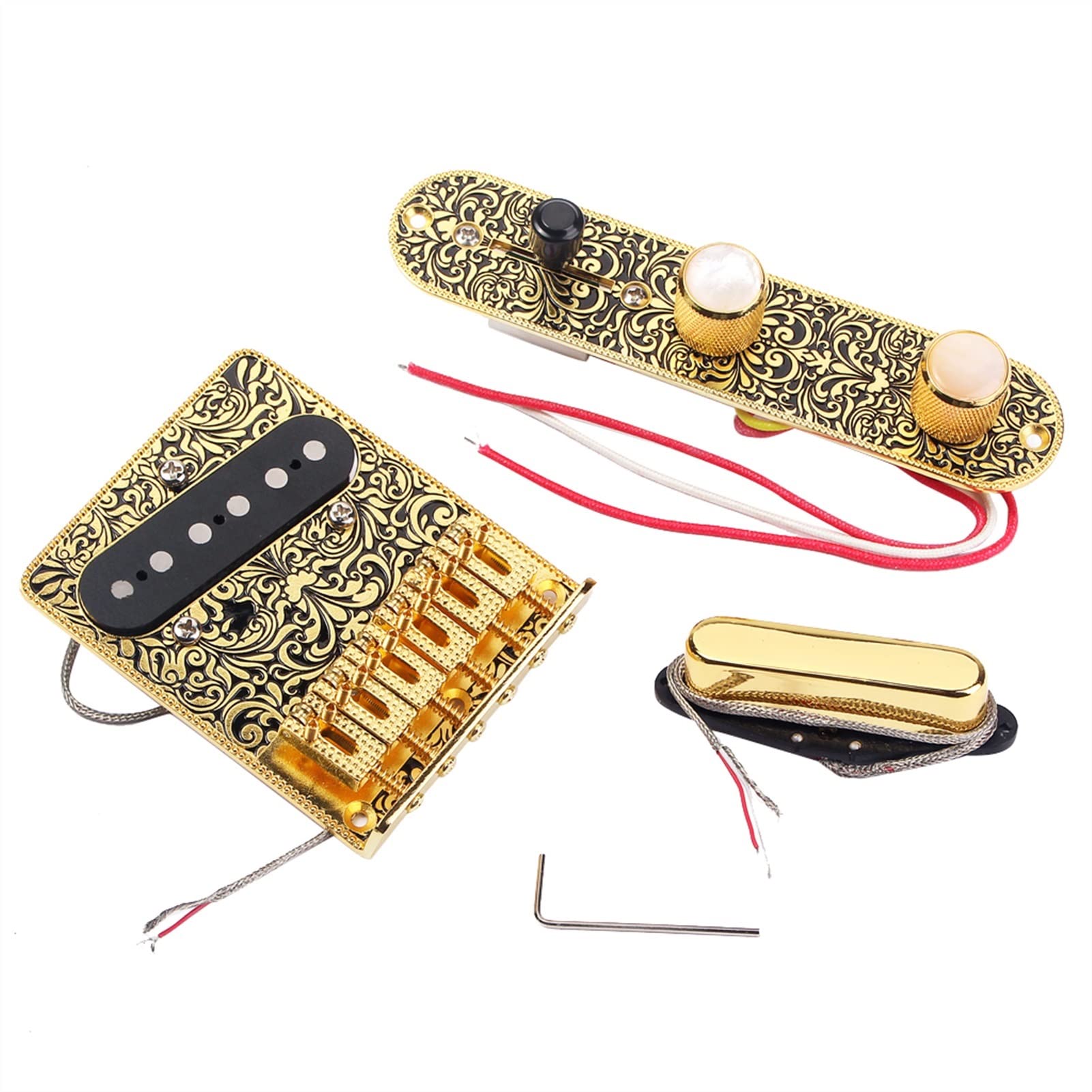 Golden Guitar Control Plate Bridge - Prewired & Loaded for Easy Installation | Perfect for Electric Guitar Upgrades & Repairs | DIY Guitar Parts & Accessories