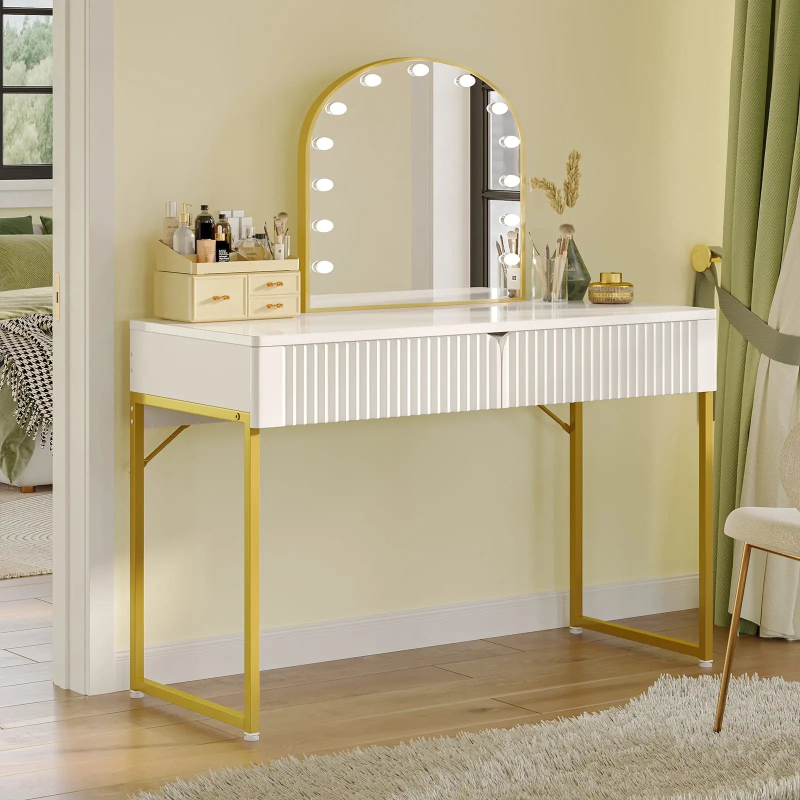 Bestier 47 Inch Wood Computer Desk with Storage Shelf - Home Office Desk with Drawers for Study, Workstation & Gaming Setup - Sturdy Writing Table for Small Spaces & Dorm Rooms