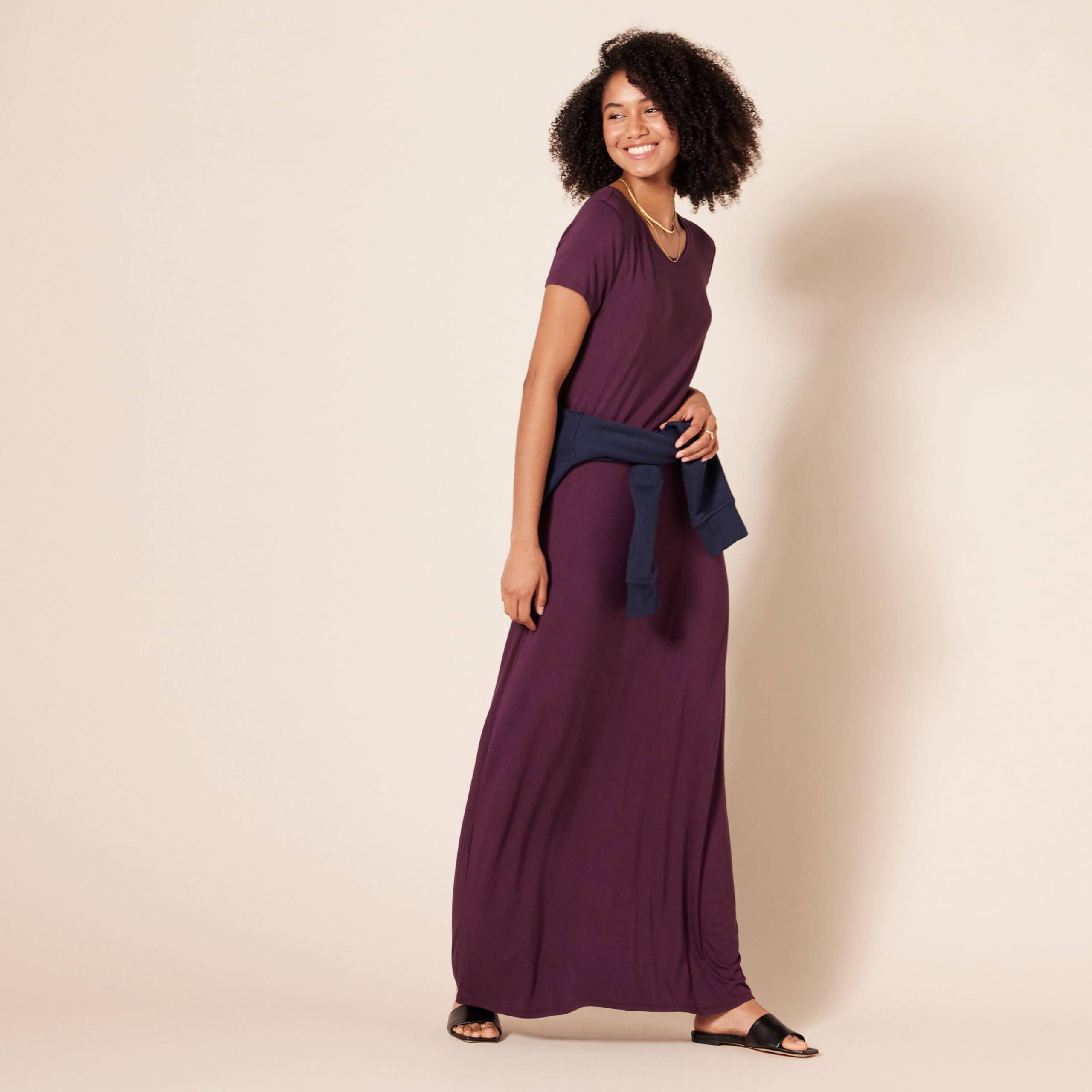 Amazon Essentials Women's Short-Sleeve Maxi Dress - Flowy Casual Summer Dress with Pockets, Plus Size Options | Perfect for Beach Vacations, Date Nights & Outdoor Parties