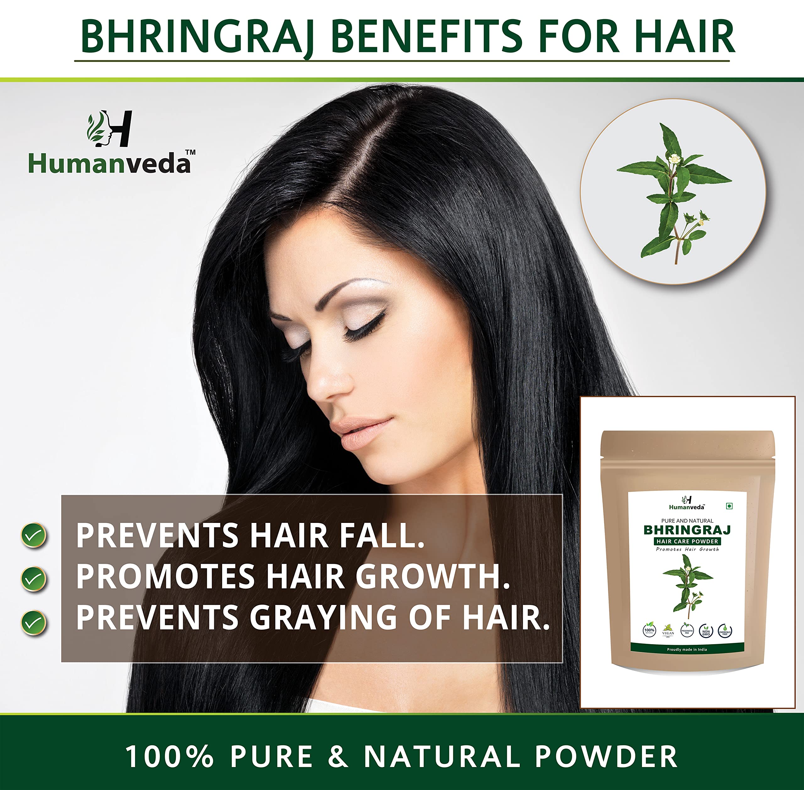 Humanveda Natural Bhringraj & Amla Powder for Hair Growth & Skin Care - Herbal Eclipta Alba & Indian Gooseberry Blend (200g) | Promotes Healthy Scalp & Glowing Skin | DIY Hair Masks & Ayurvedic Beauty Treatments