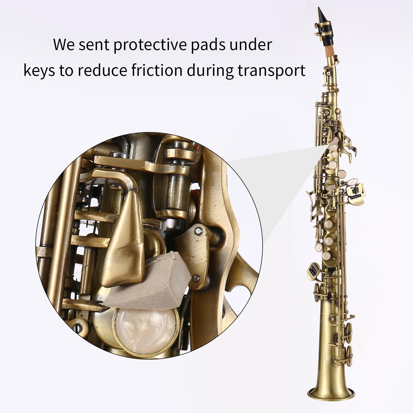 Professional Bb Soprano Saxophone - Straight Brass Woodwind Instrument with Nickel Plating, Carved Pattern, Carrying Case, Mouthpiece & Reed Cleaning Kit | Perfect for Jazz Bands, School Performances & Solo Practice