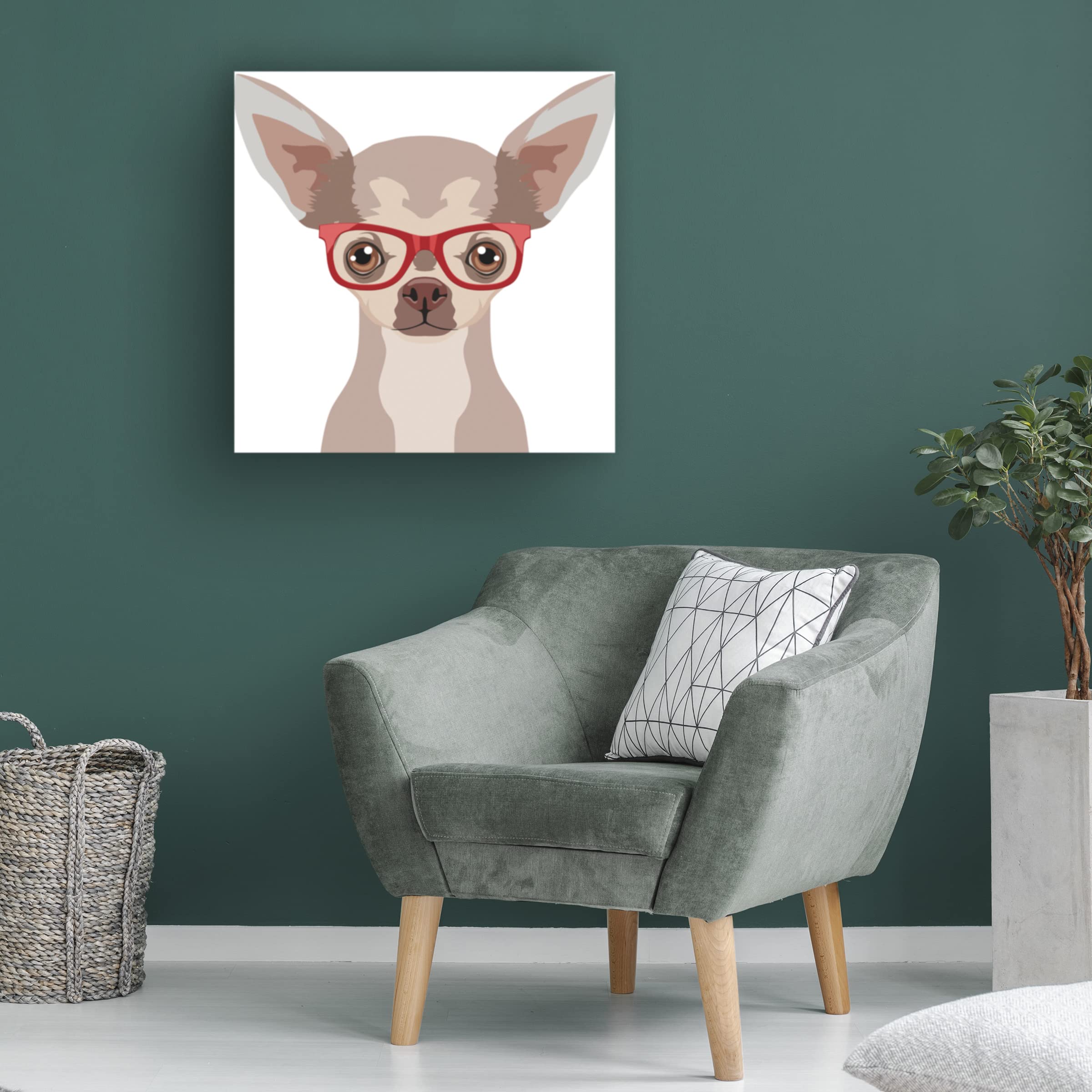 Trademark Fine Art 'Chihuahua Wearing Hipster Glasses 2' Canvas Wall Art - Funny Pet Portrait for Living Room, Bedroom & Office Decor