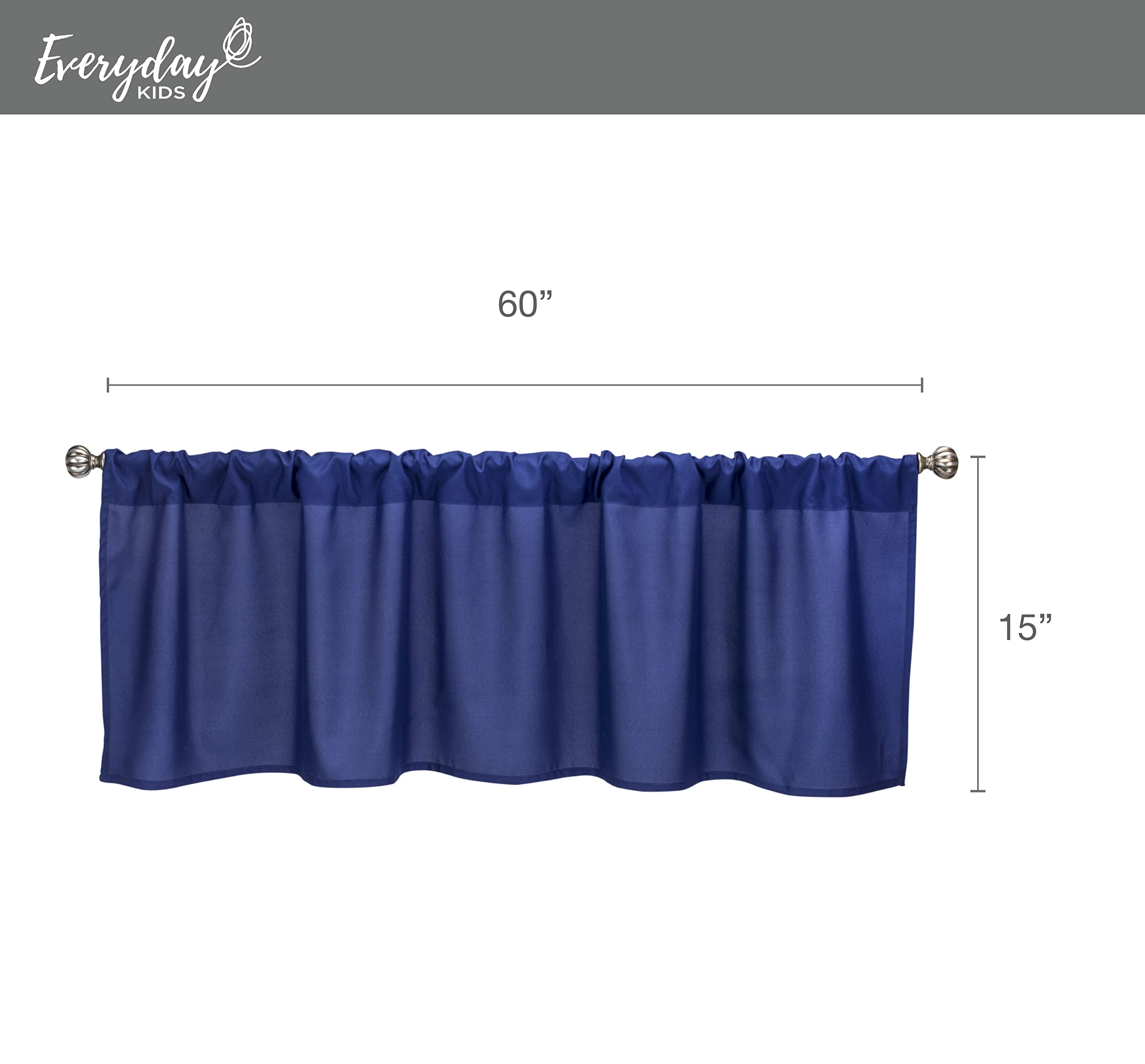 Navy Blue 60x15 Inch Window Valance for Kids Room - Blackout Curtain Panel for Toddler, Baby & Teen Boys Bedrooms - Modern Window Treatment & Décor for Nursery, Playroom & Bedroom Windows