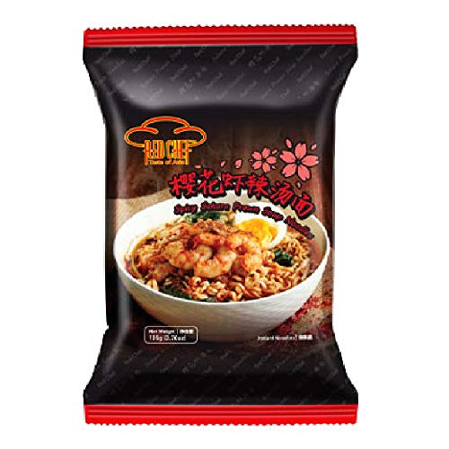Red Chef Instant Noodles - Sakura Prawn Soup Flavor (12 Pack, 105g) | Quick & Delicious Asian Meal | Perfect for Office Lunch, Late Night Snack & College Dorm Life